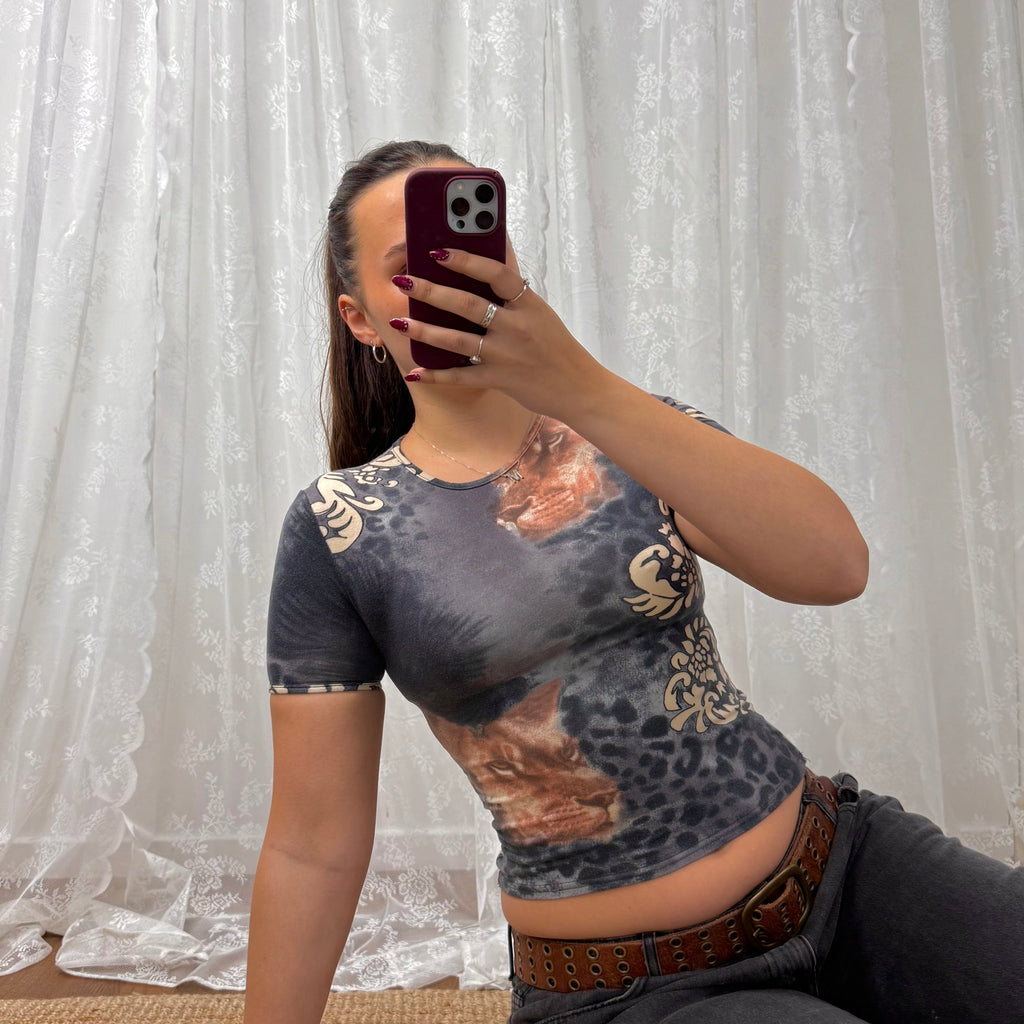 Grey animal printed baby tee