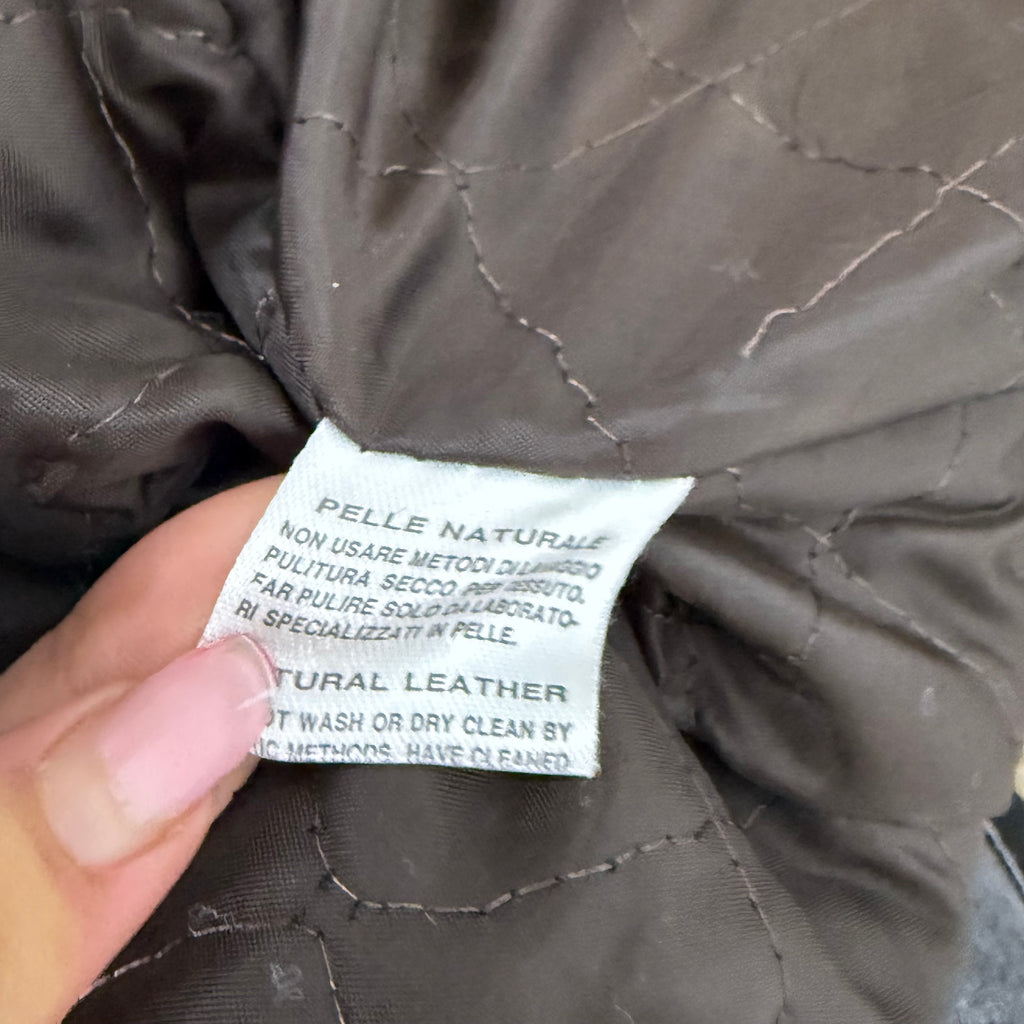 Brown leather collared double zip jacket