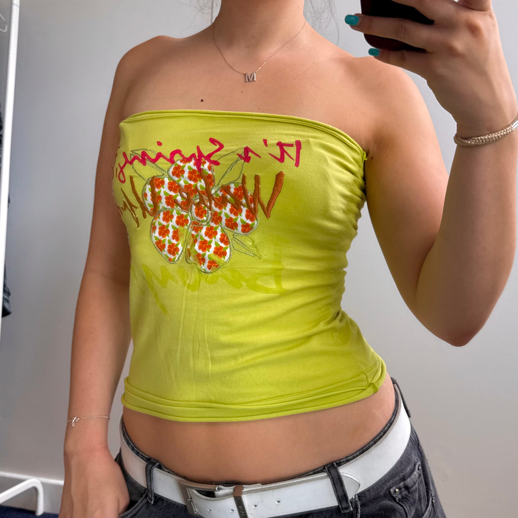 Green summer detailed sequin bandeau top