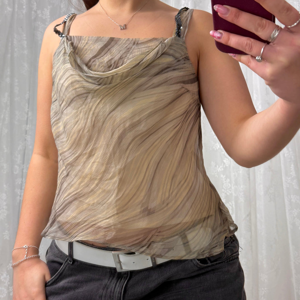 Grey patterned cowl detailed cami top