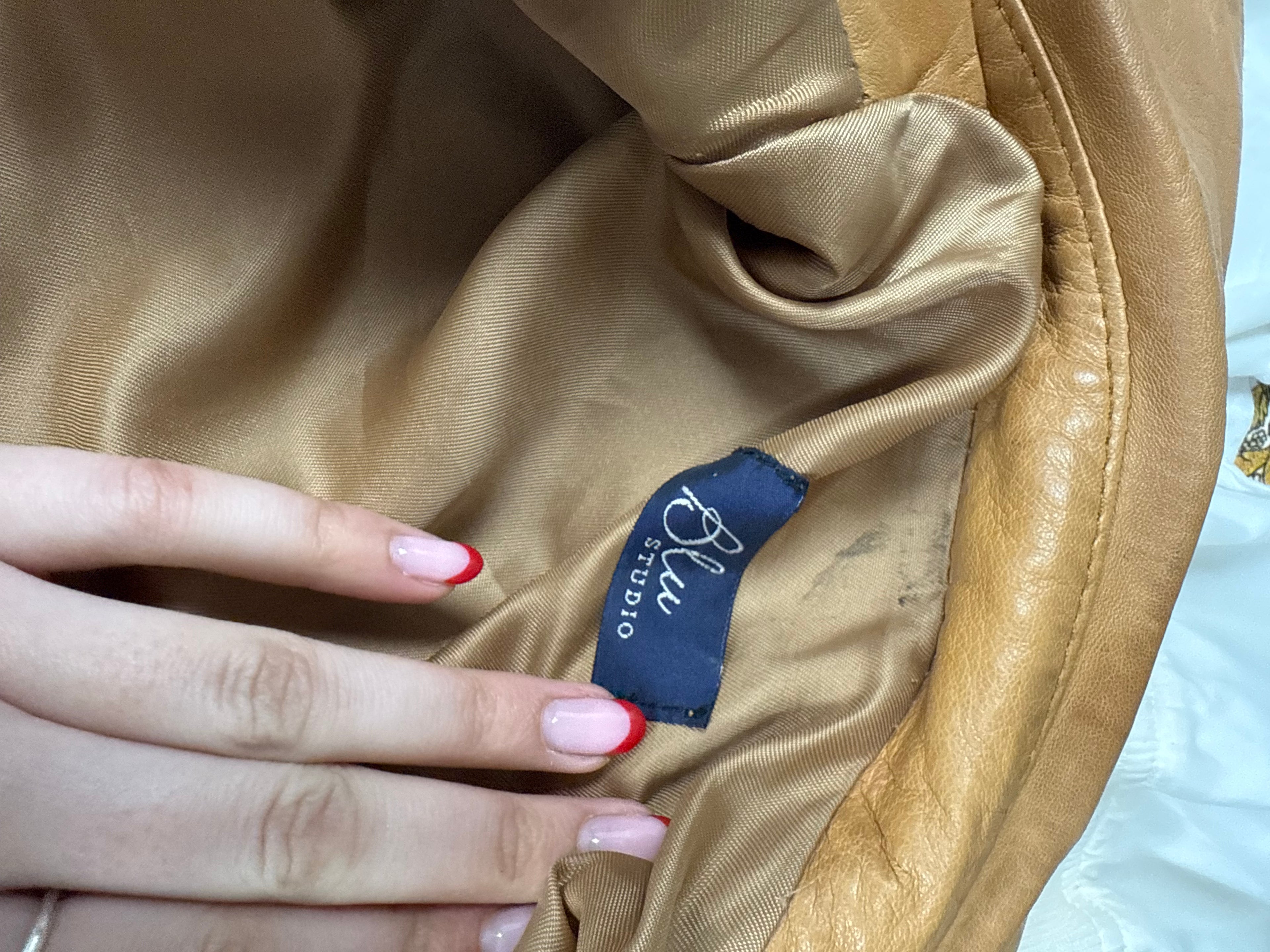 Tan cropped leather jacket with collared detail