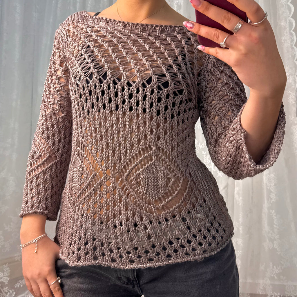 Lilac/grey shiny crotchet sweater