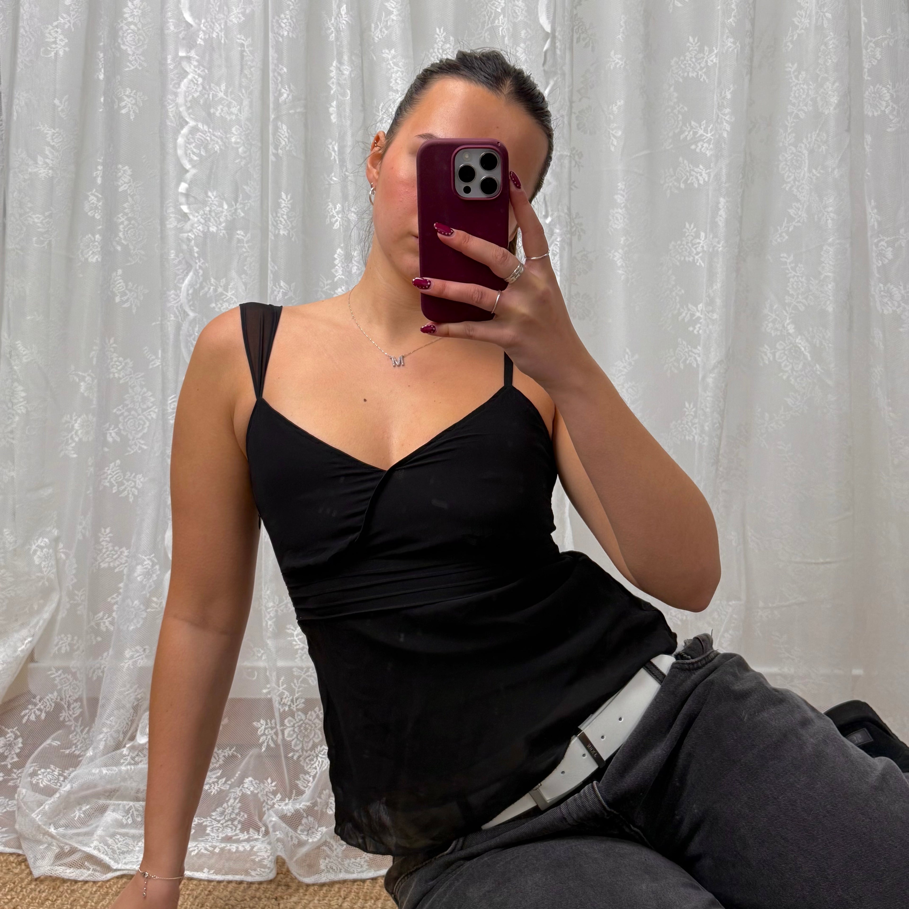 Black double layered chiffon cami