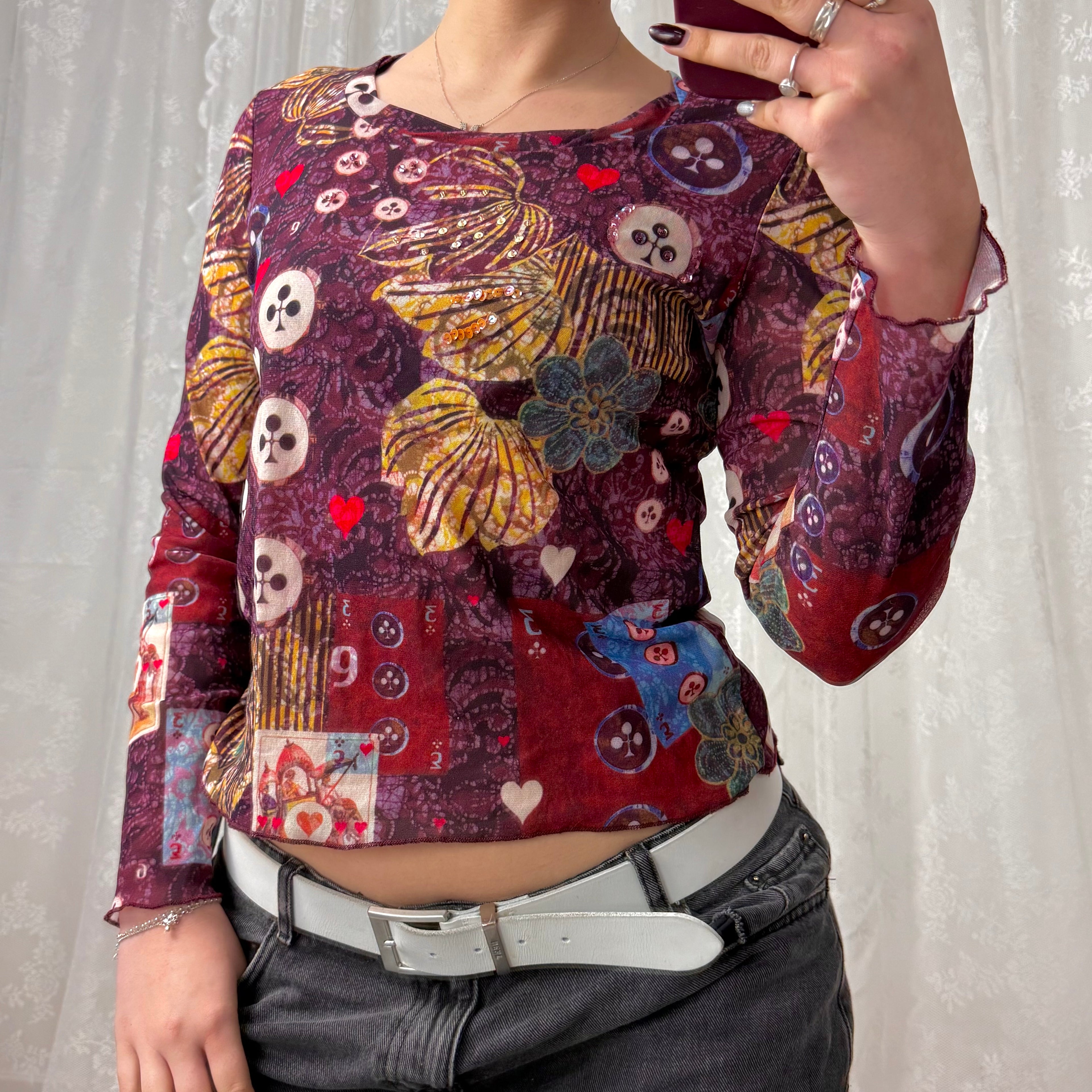 Multicoloured patterned sequin long sleeved top