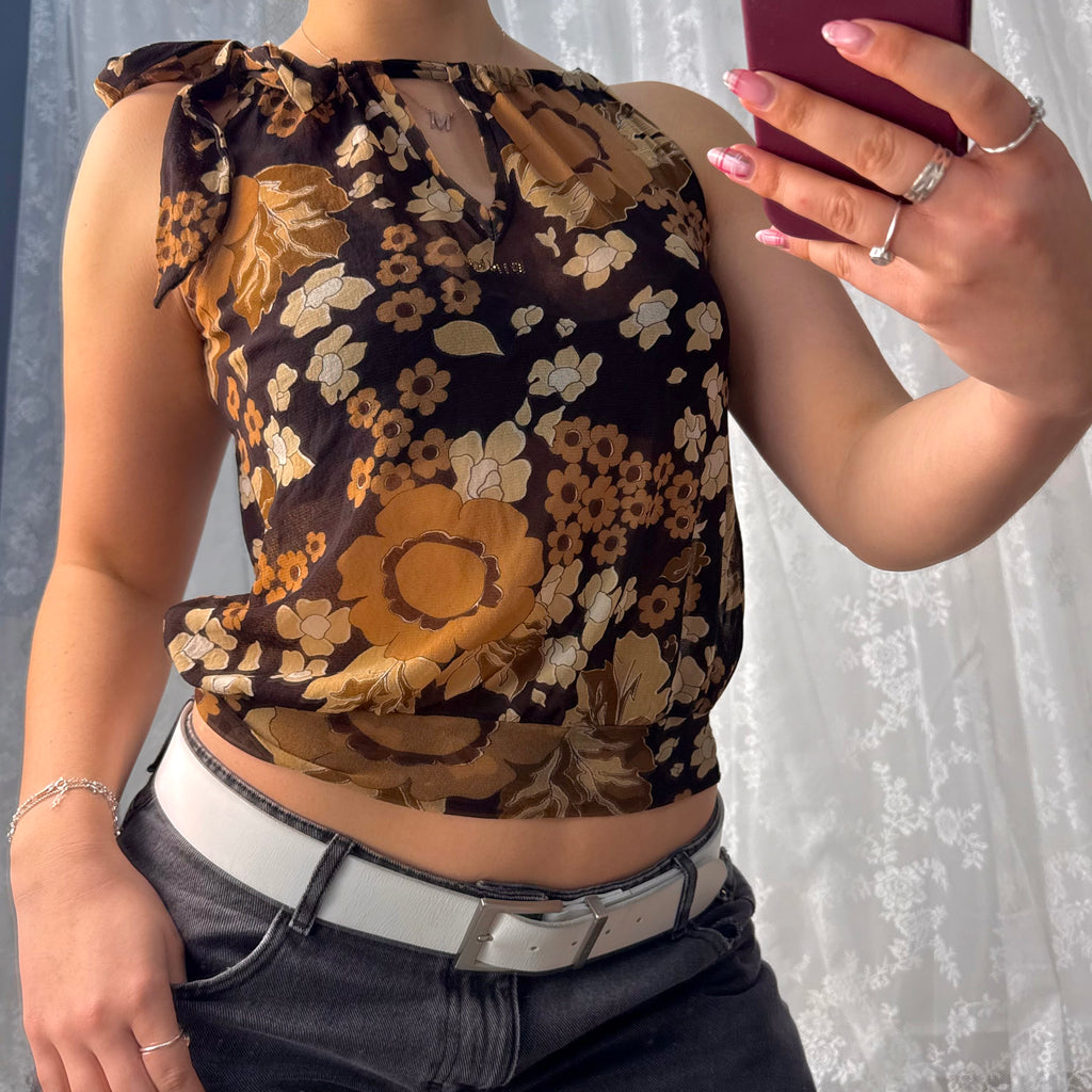Brown mesh patterned bubble top