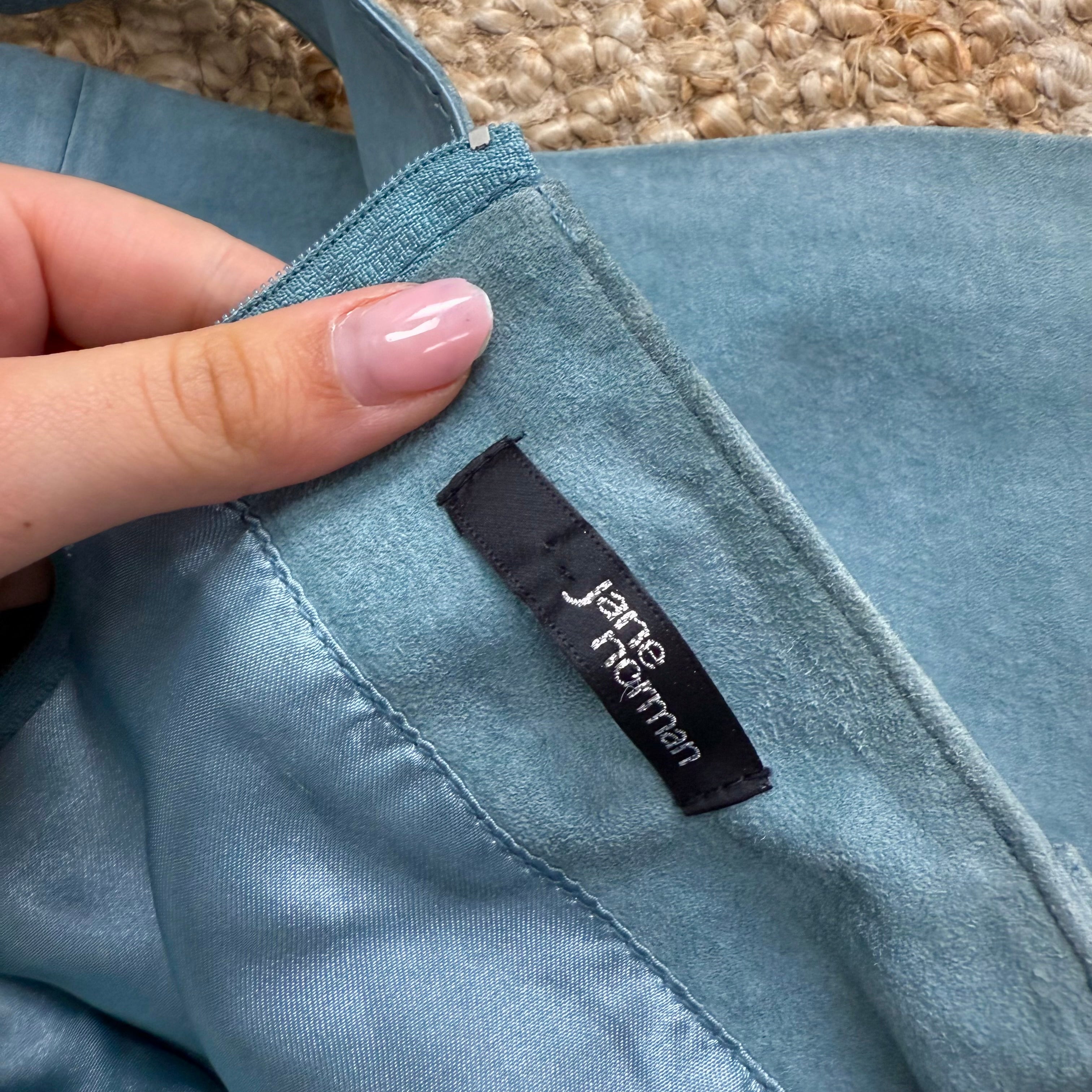 Blue leather silver buckle mini skirt