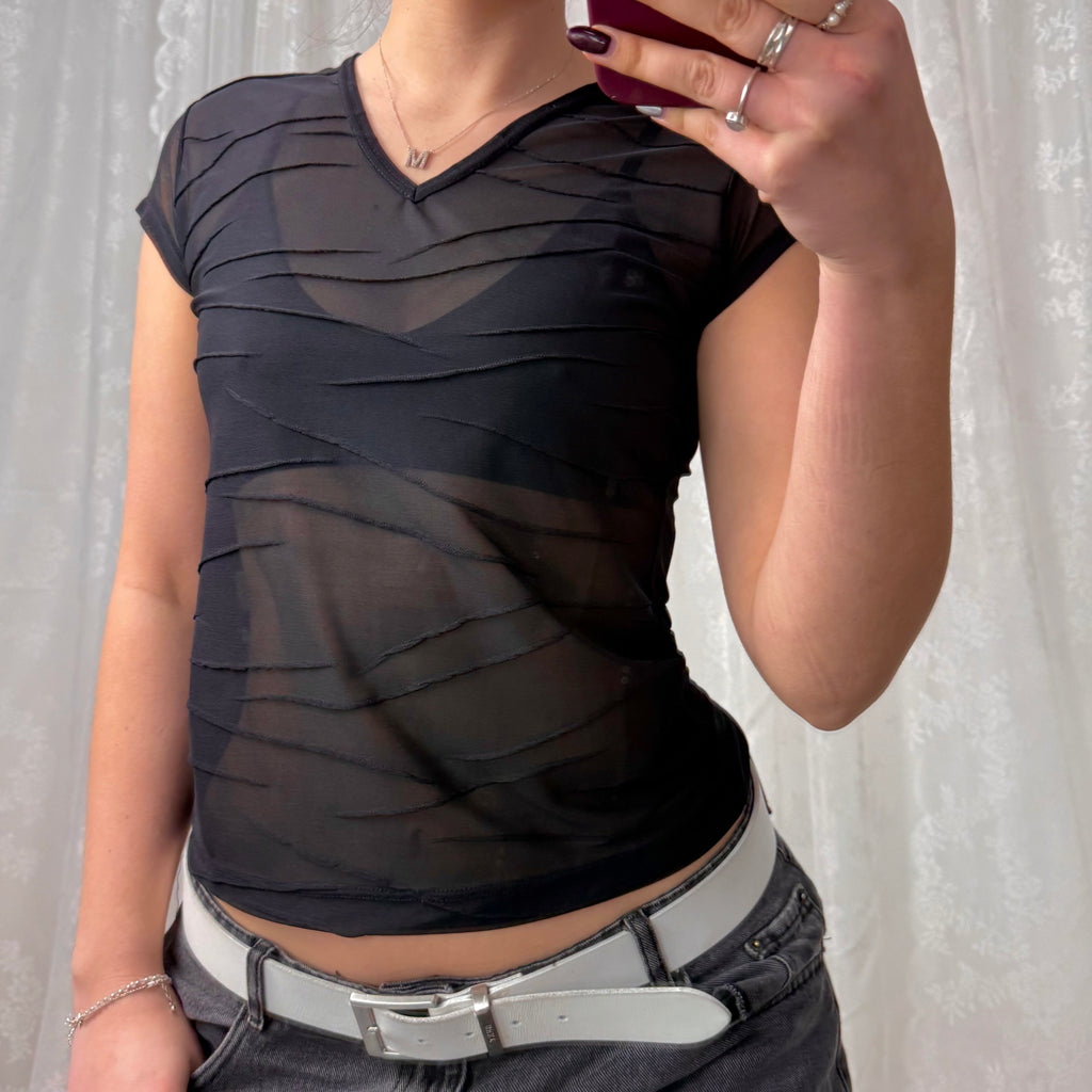 Black mesh top