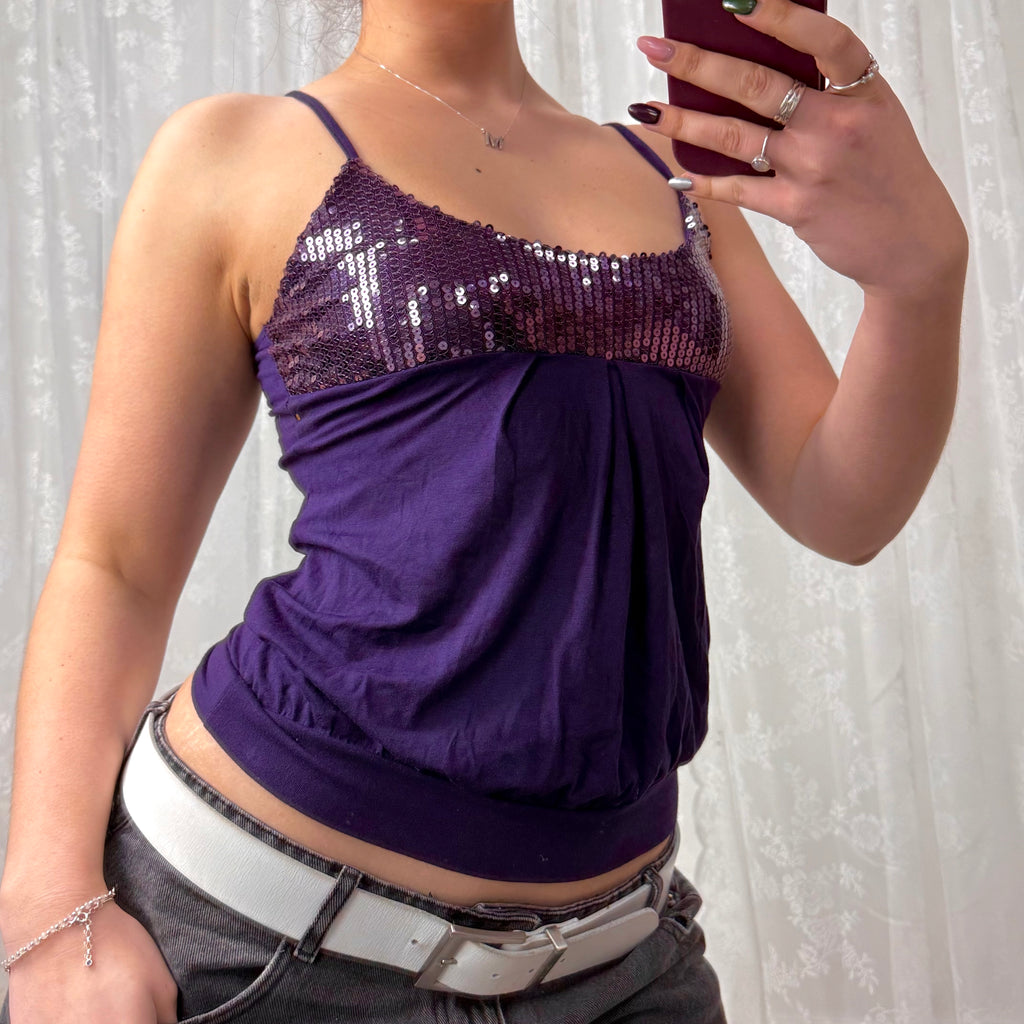 Purple sequin cami top