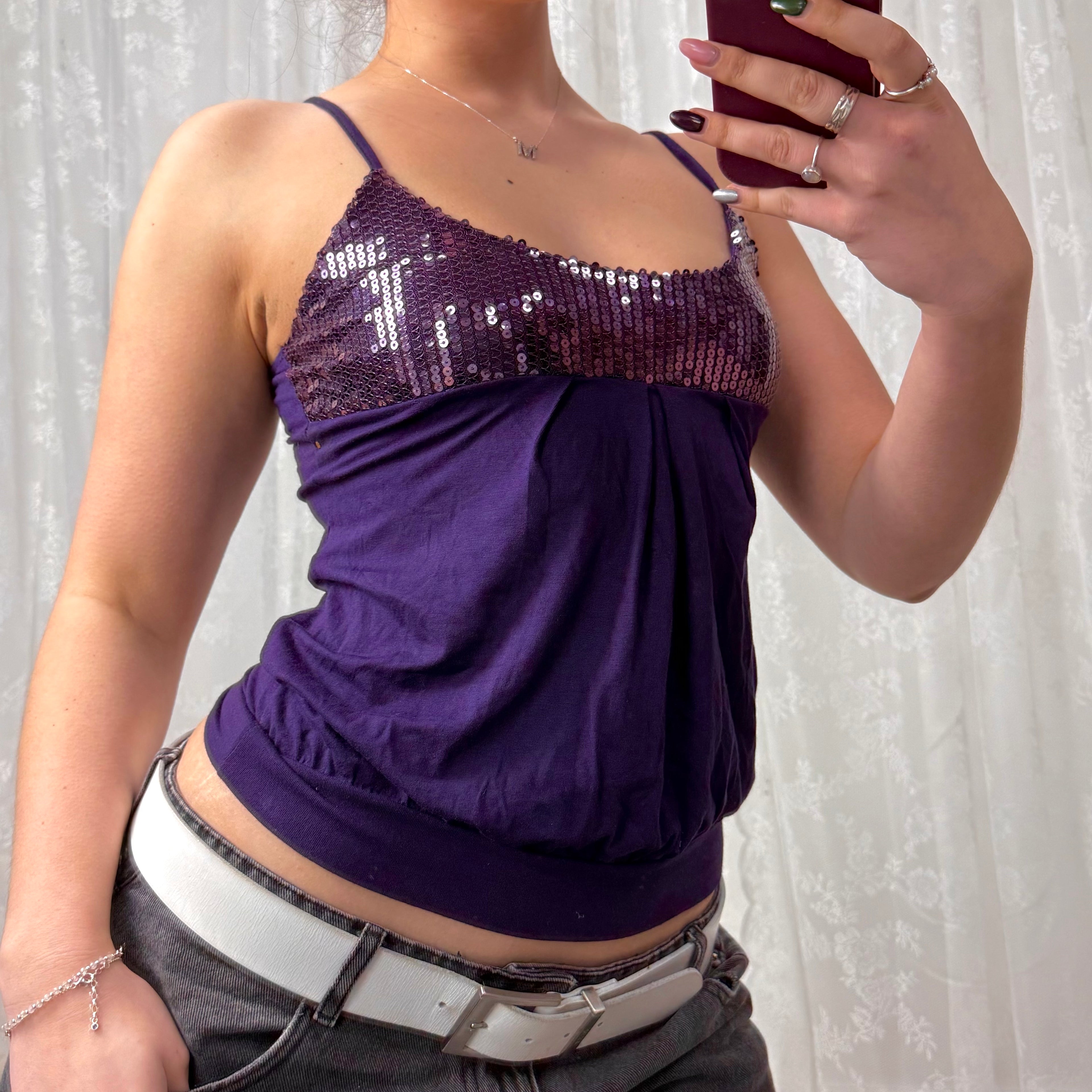 Purple sequin cami top