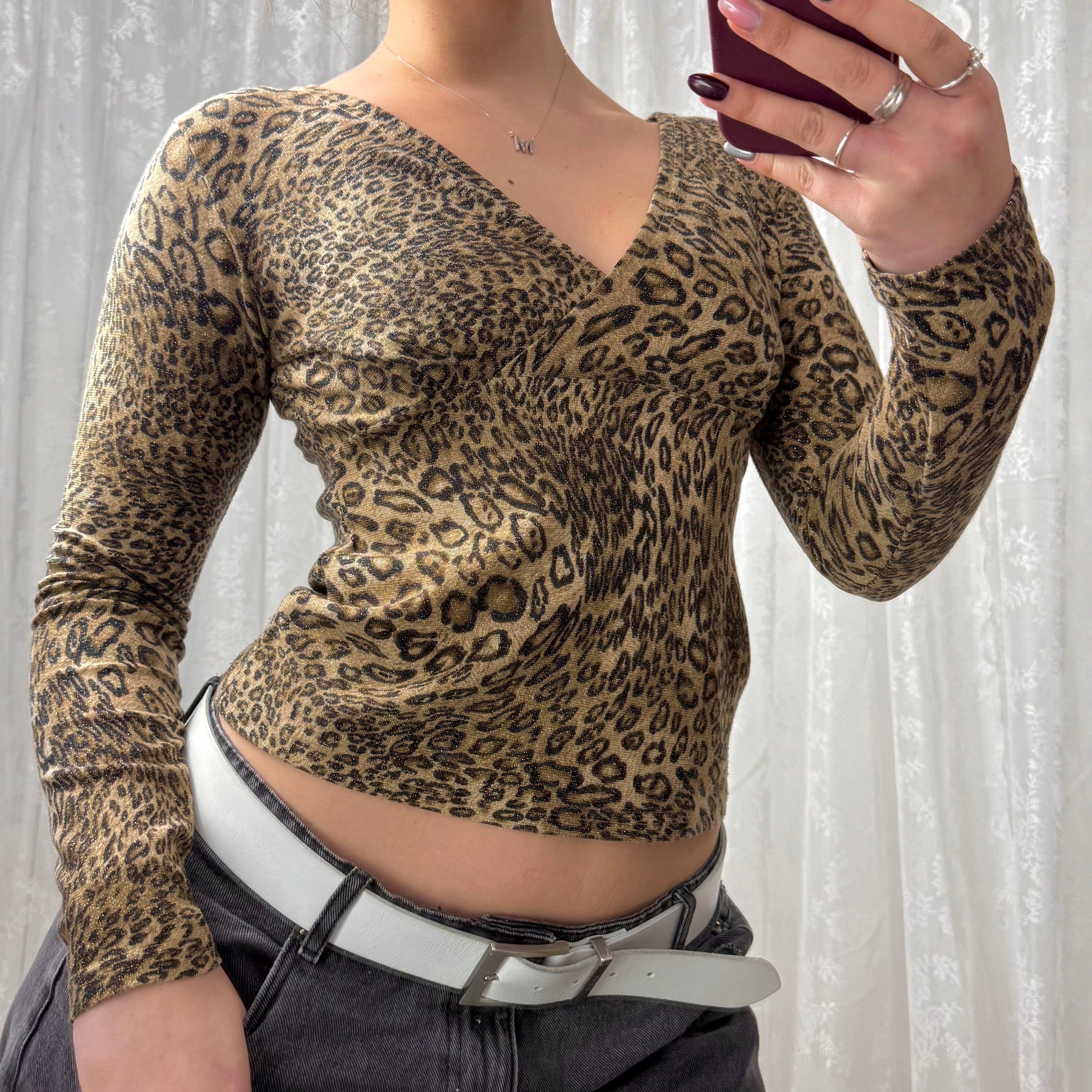 Gold glittery leopard print long sleeved top