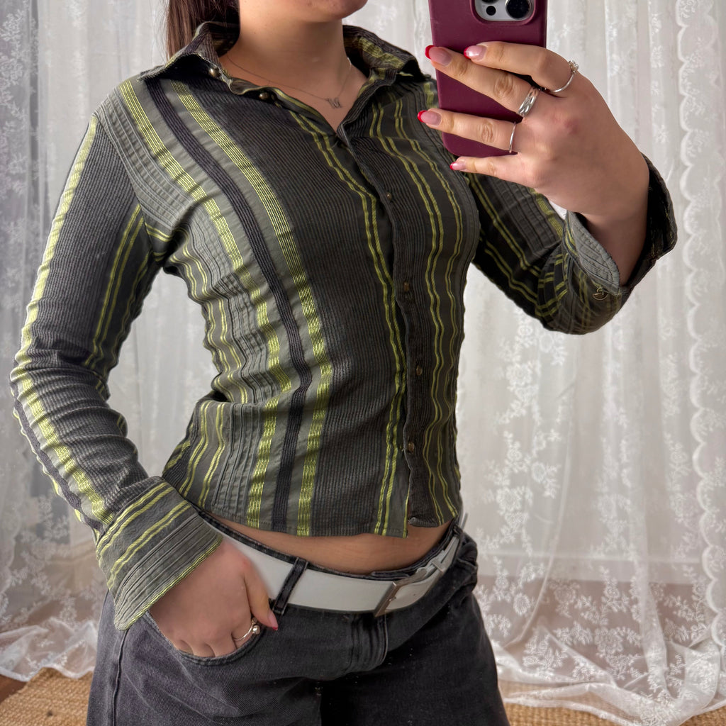 Green striped textured shirt