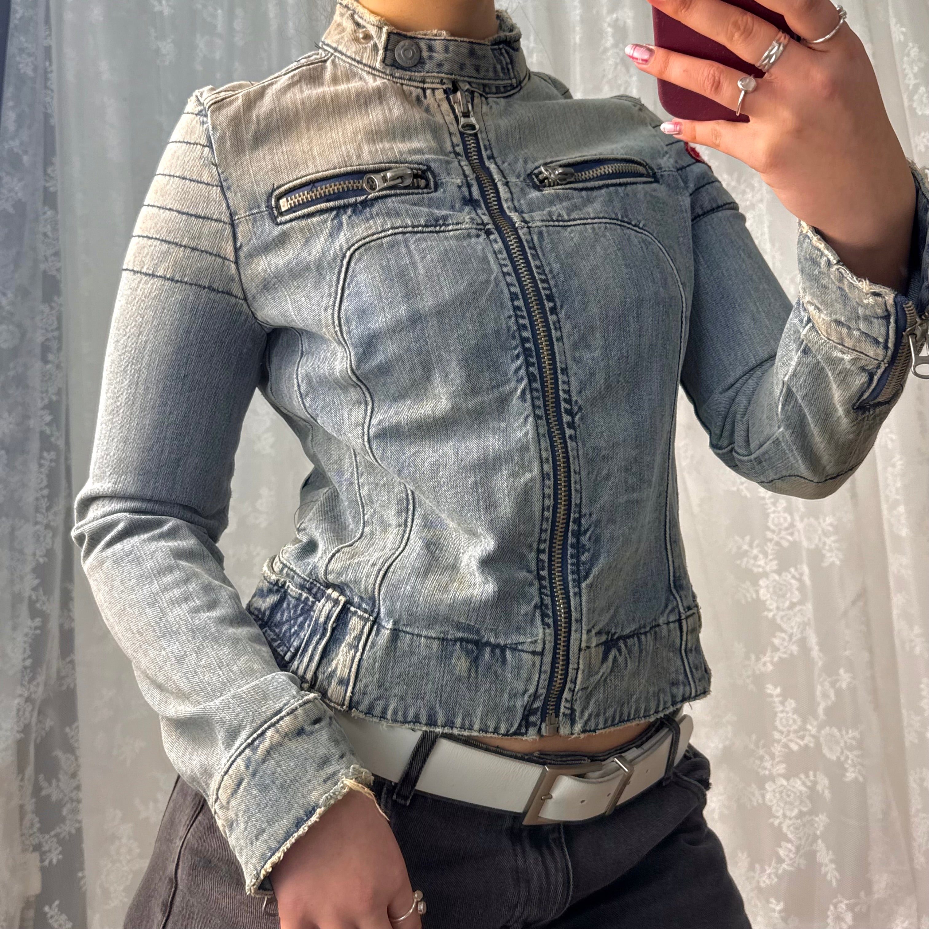 Blue denim racer jacket