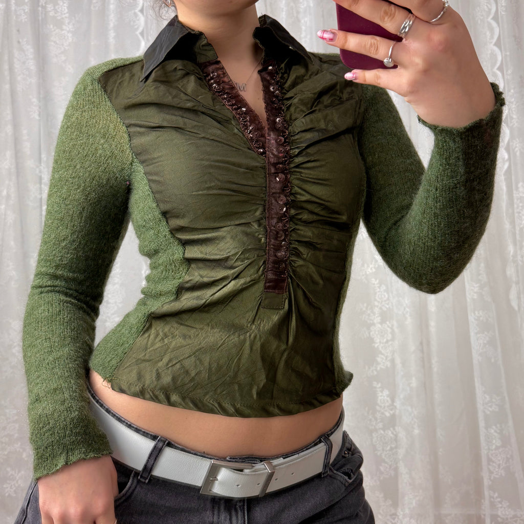 Green wool blend sequin shirt
