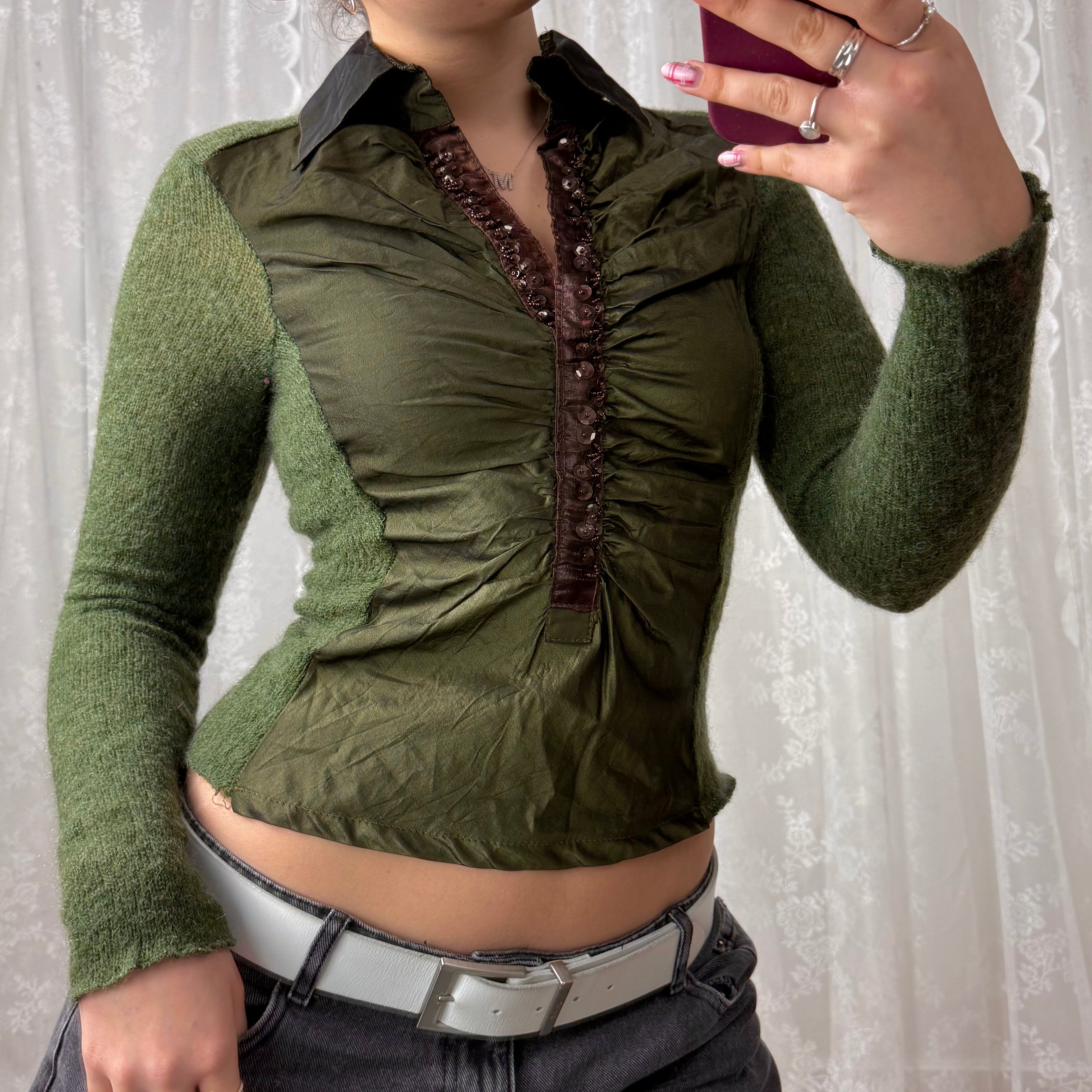 Green wool blend sequin shirt