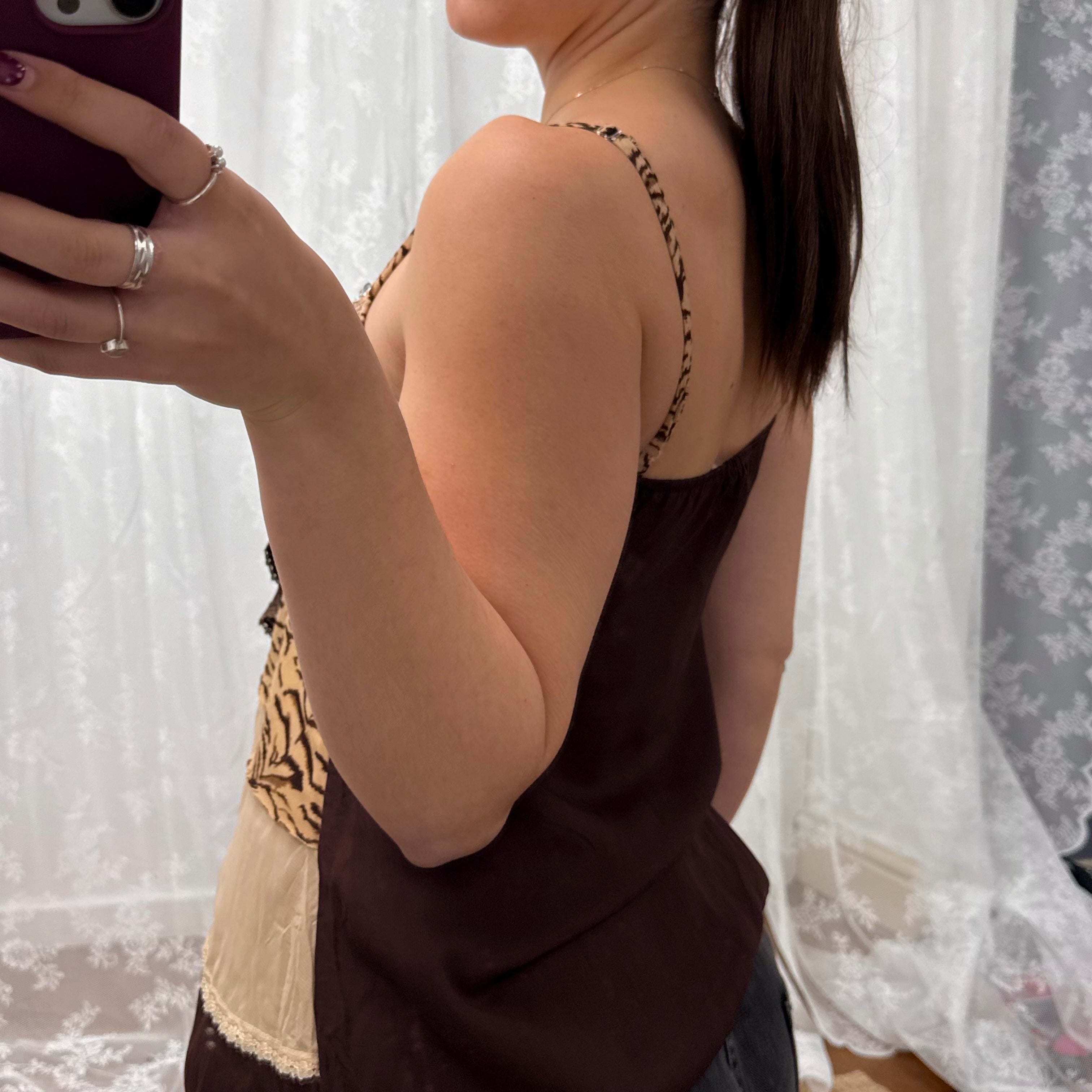 Gold and brown sequin floaty cami top