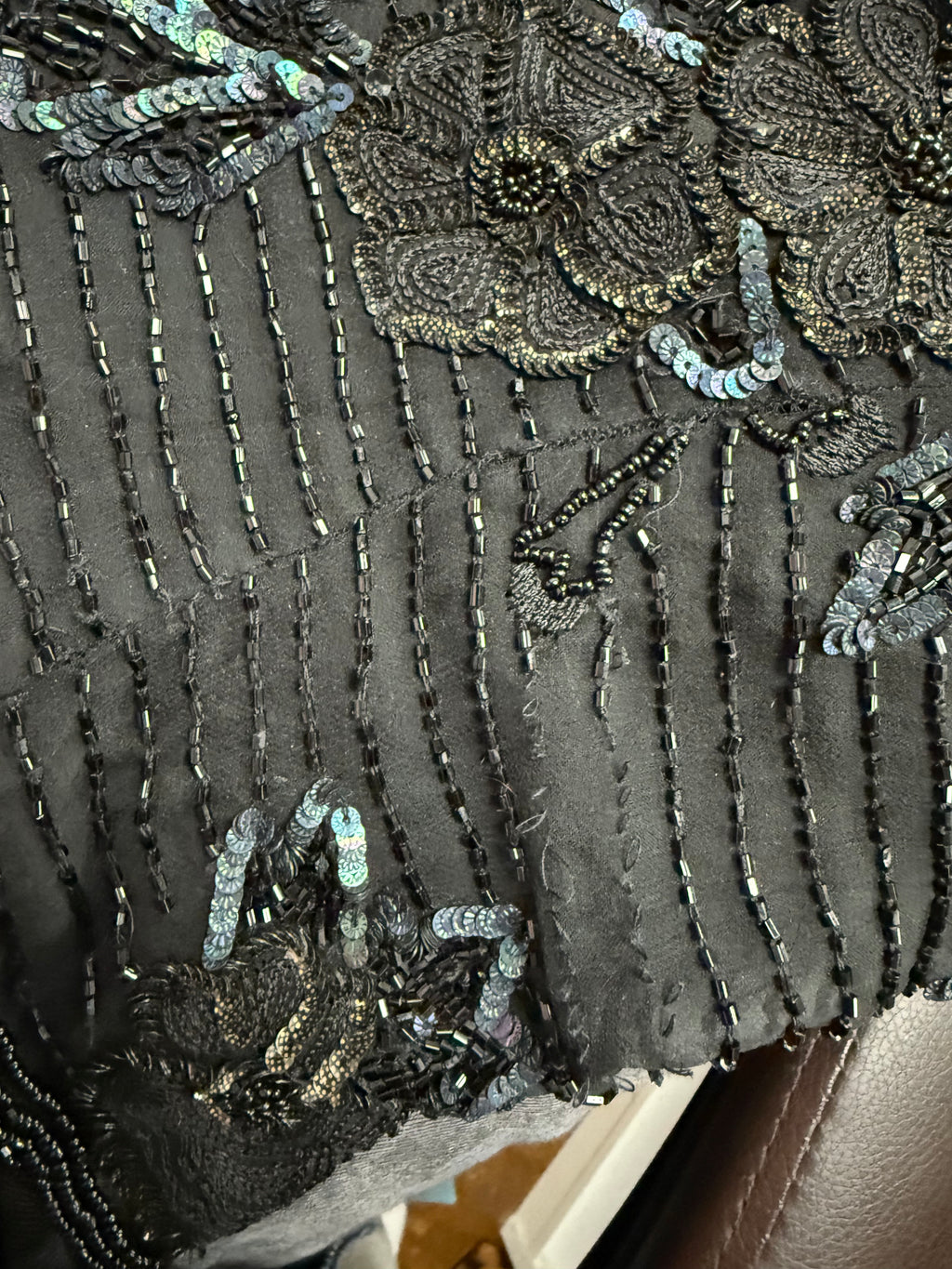 Black sequin beaded silk top
