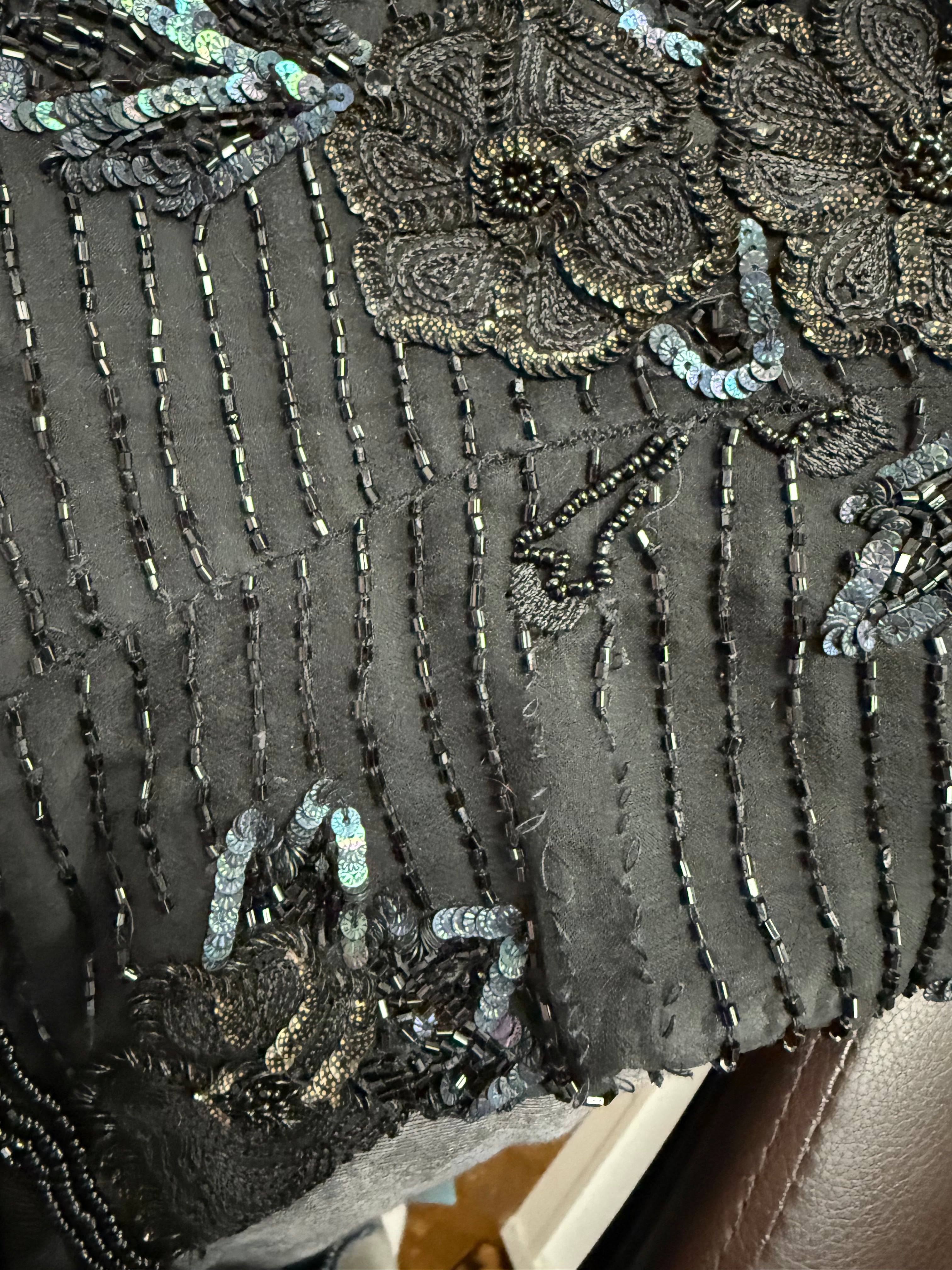 Black sequin beaded silk top