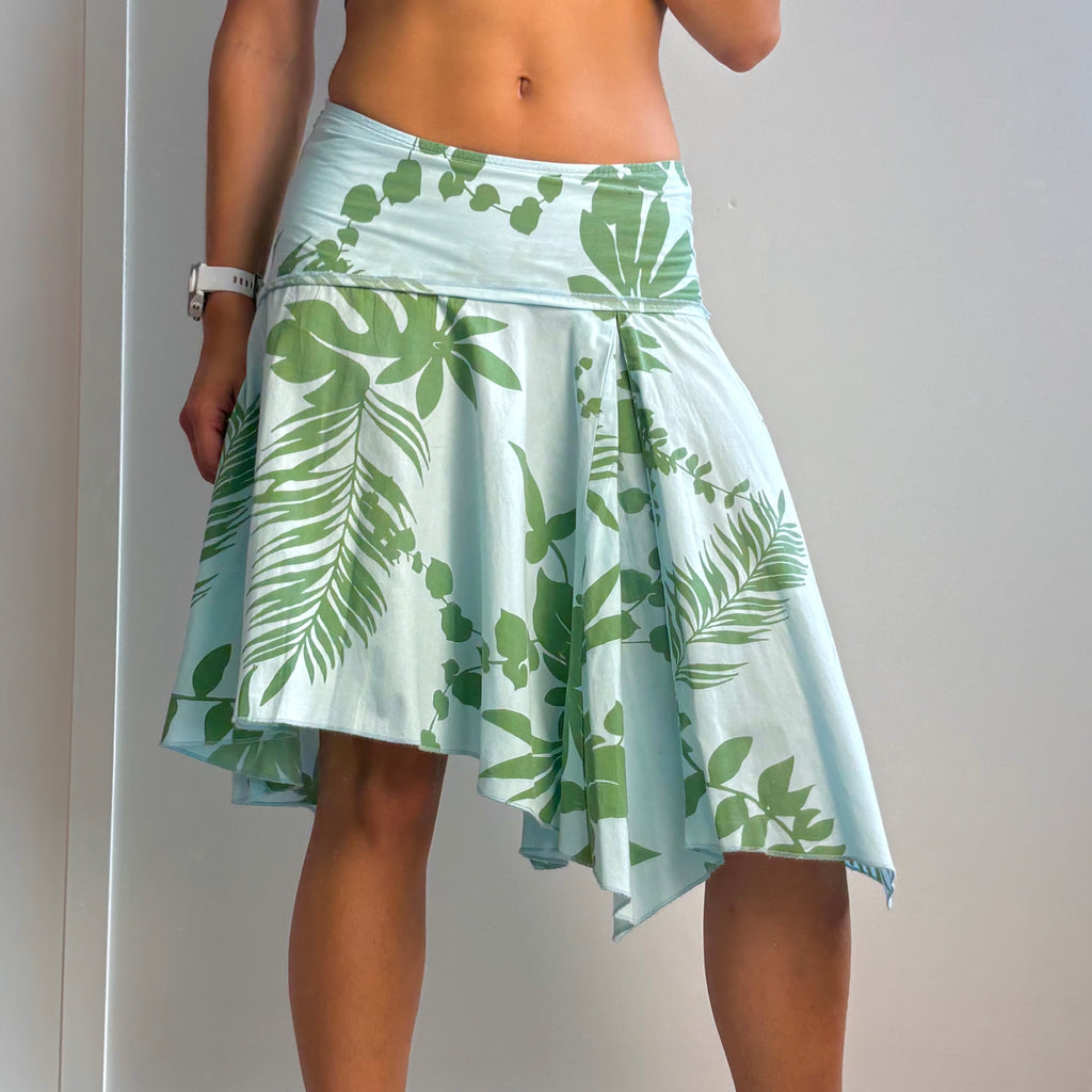 Blue and green low waisted asymmetrical midi skirt