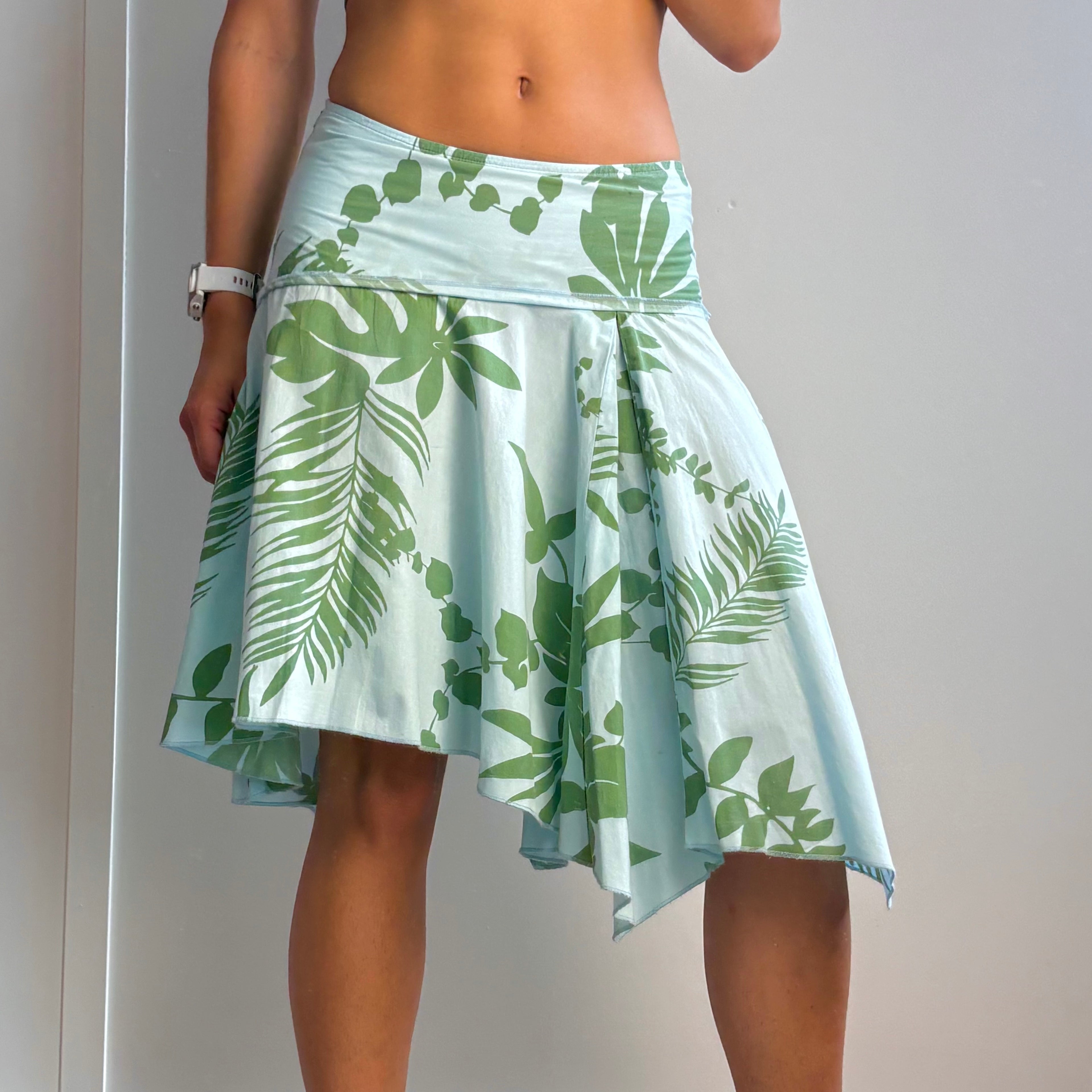 Blue and green low waisted asymmetrical midi skirt
