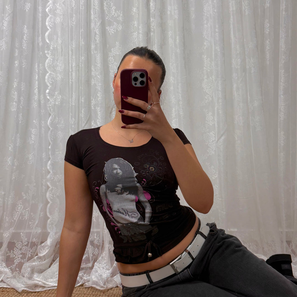 Brown graphic tie up top