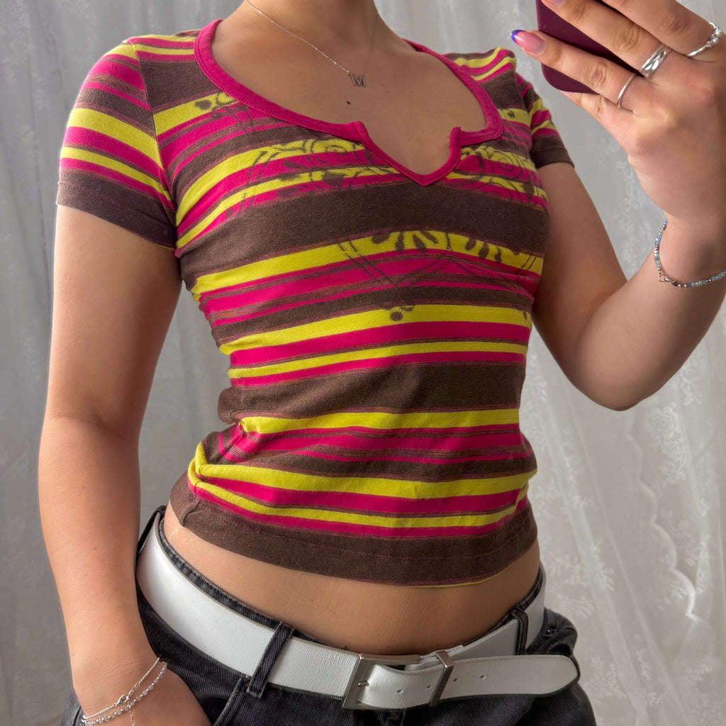 Stripey v neck baby tee