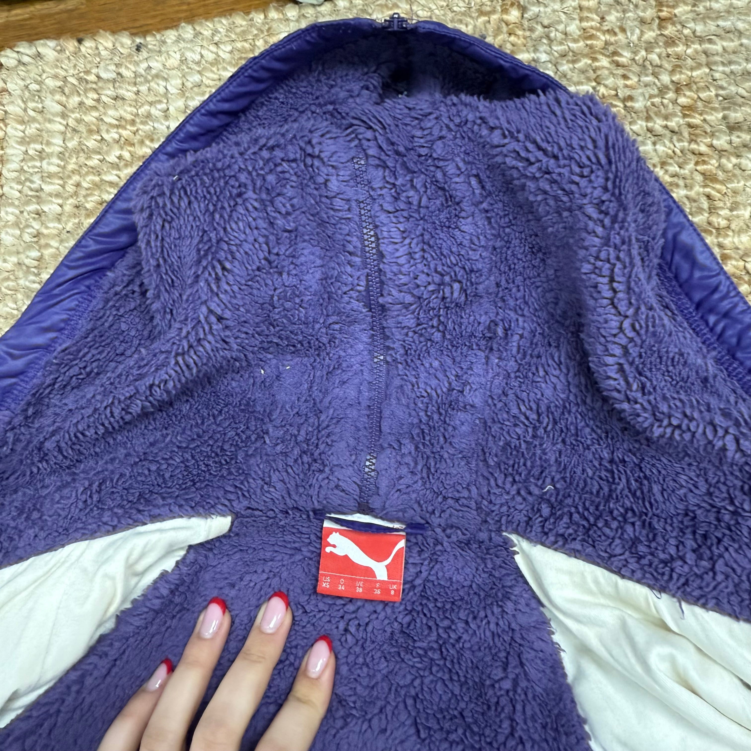 Purple and cream shiny bomber jacket