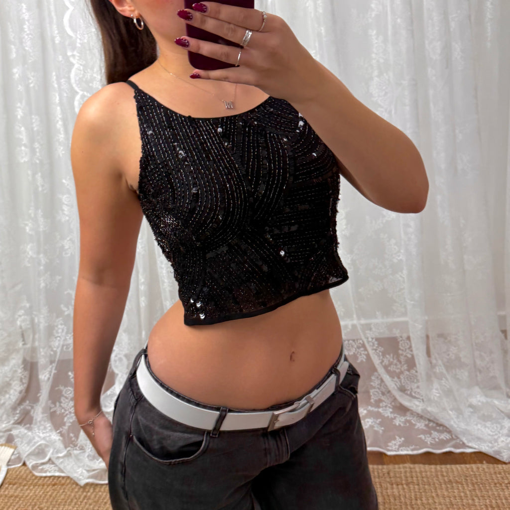 Black sequin backless 2000s vintage top