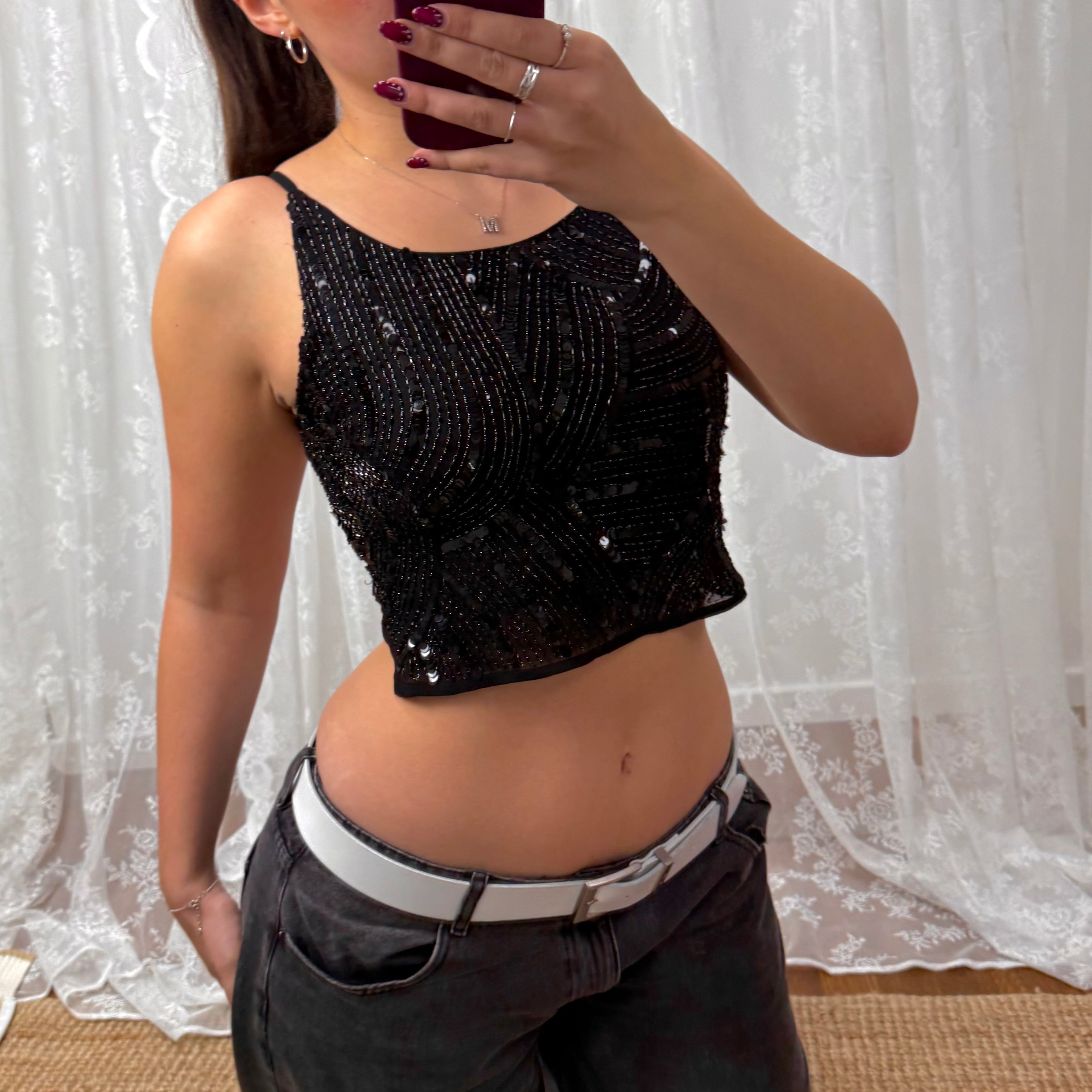 Black sequin backless 2000s vintage top