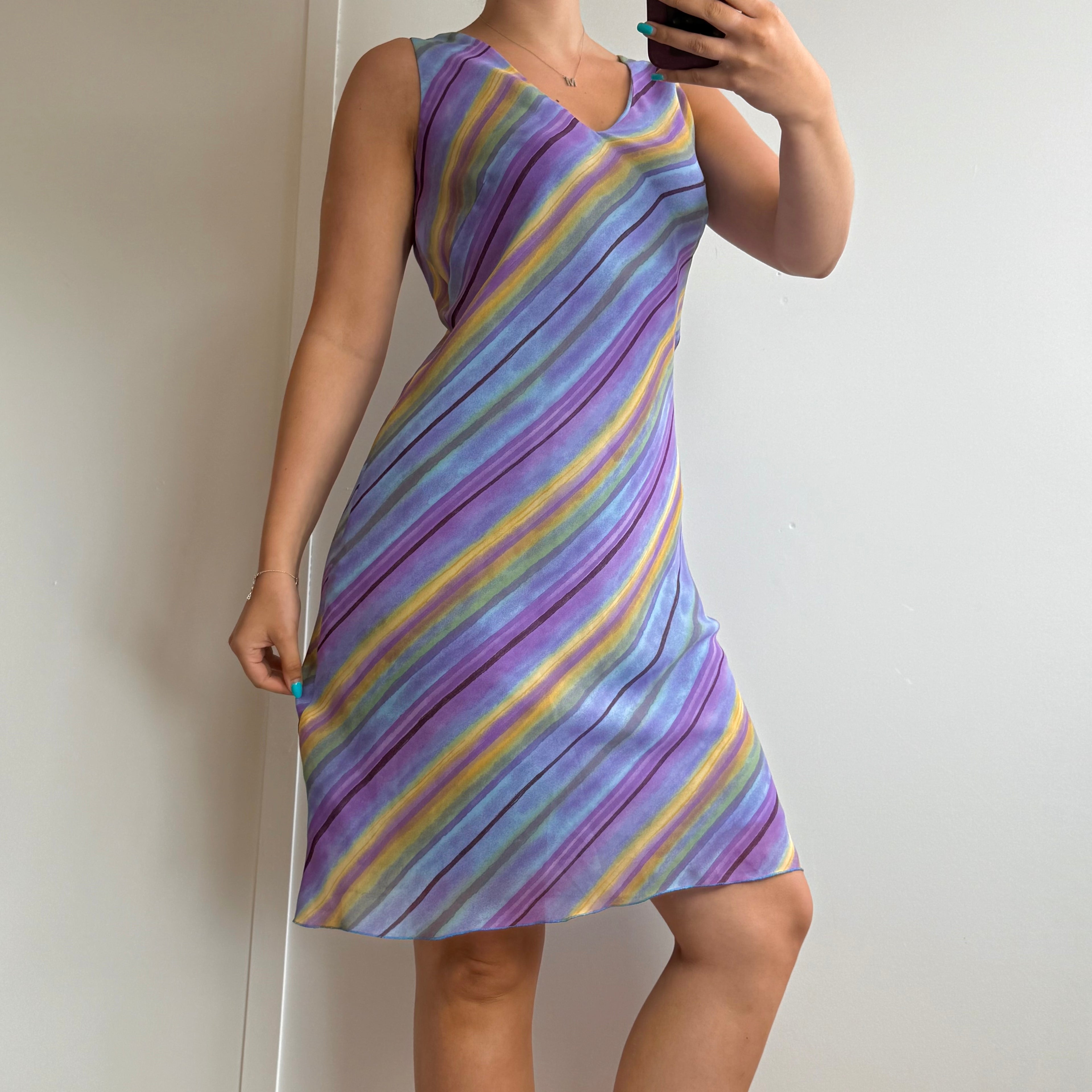 Purple striped mesh midi dress