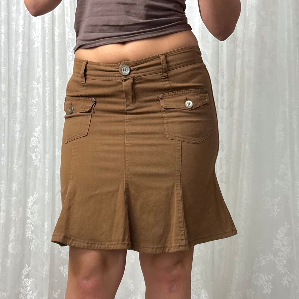 Brown denim midi skirt