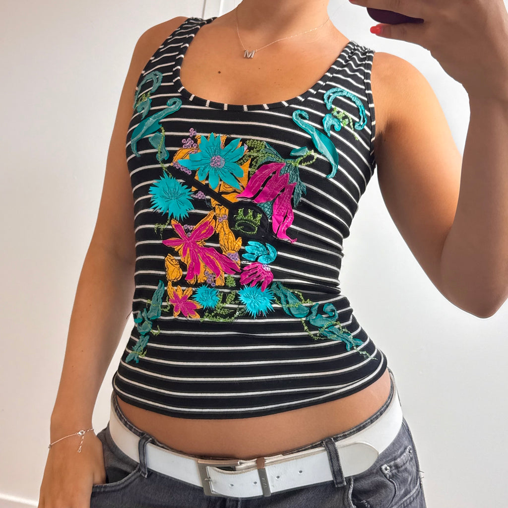 RARE Black and white striped sequin tank top