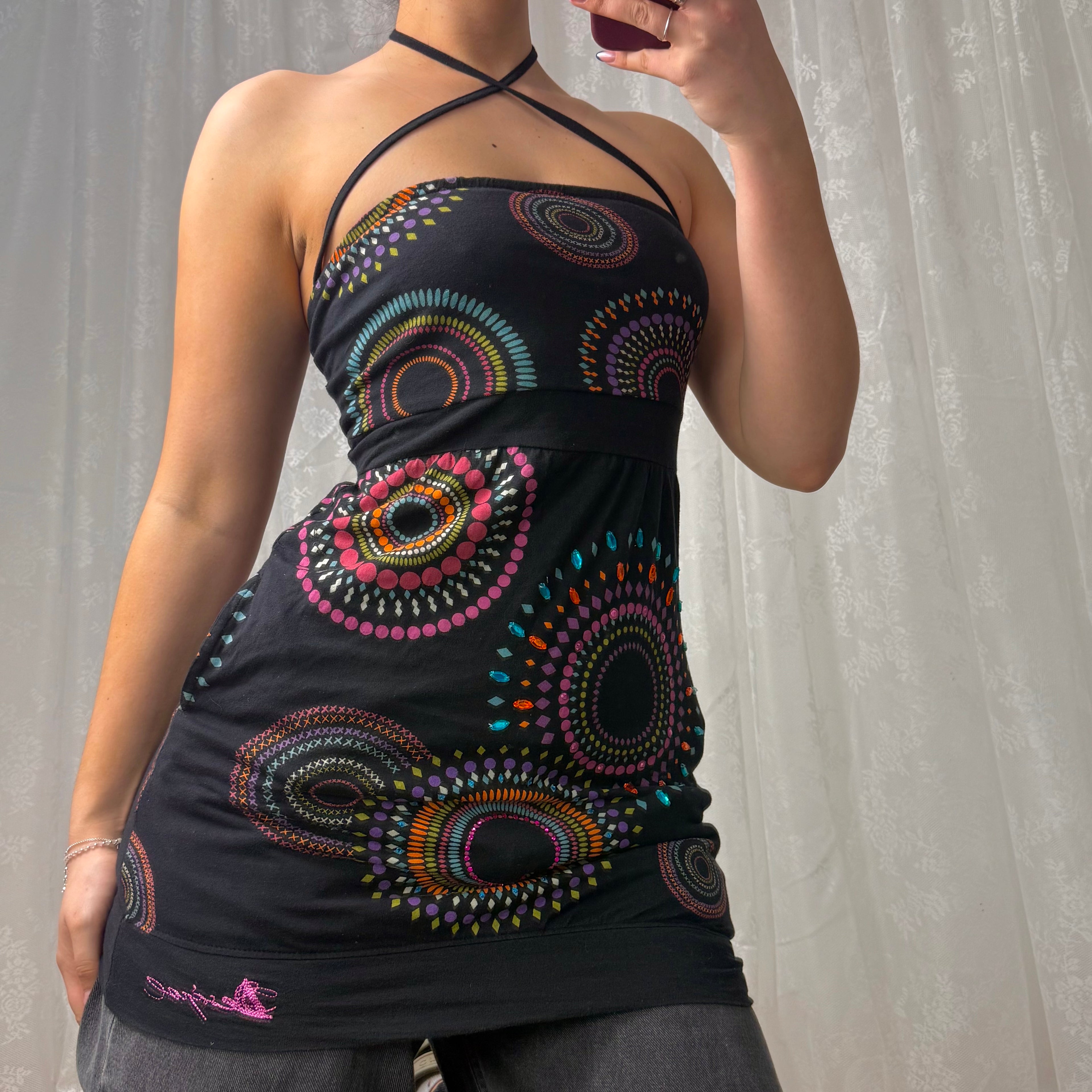 Black patterned and gem dress