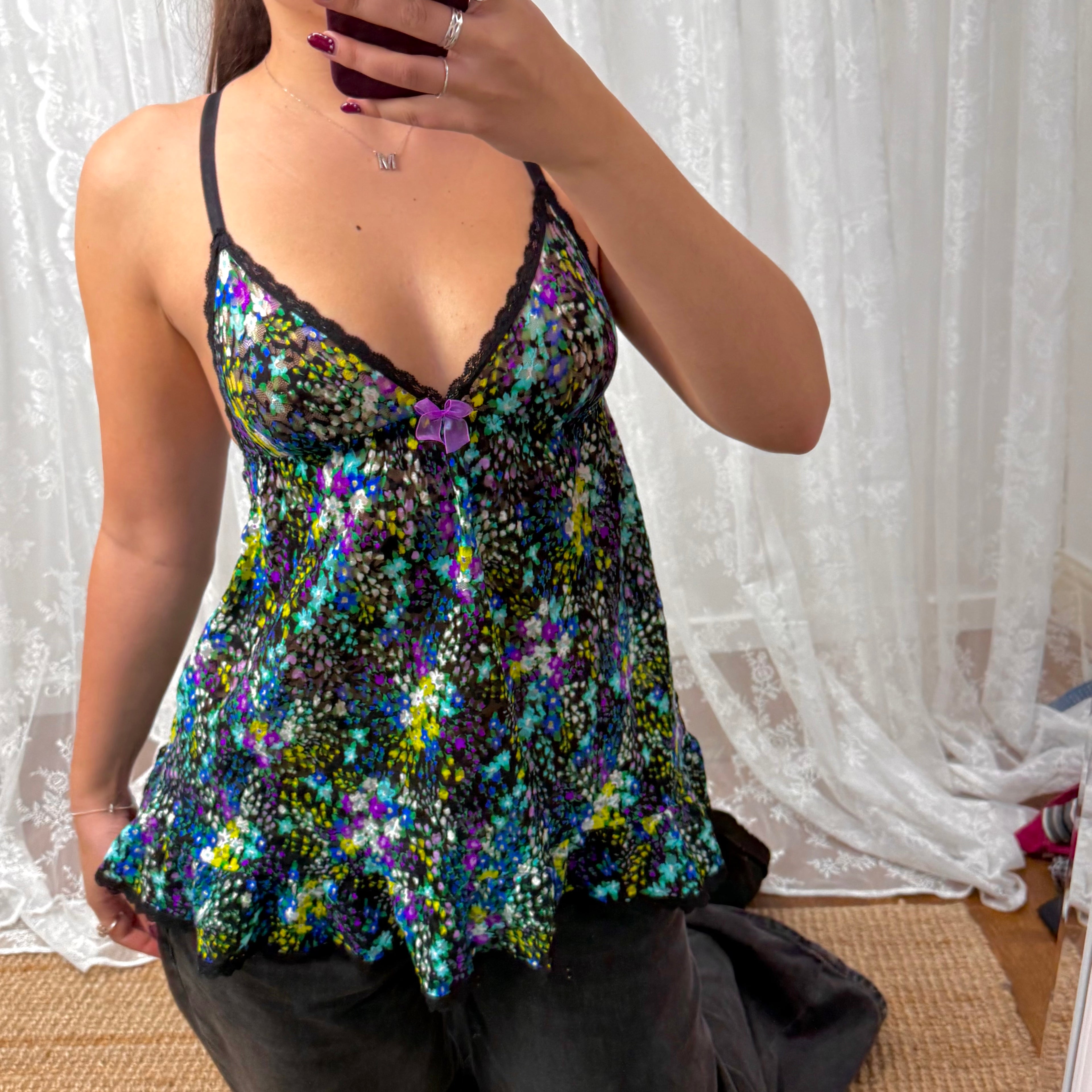 Multicoloured floral ditsy Longlined cami top