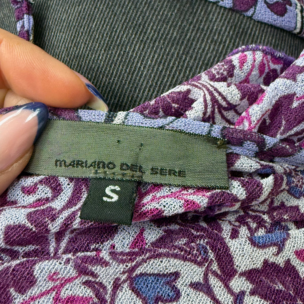 Purple patterned mesh long sleeve floaty top