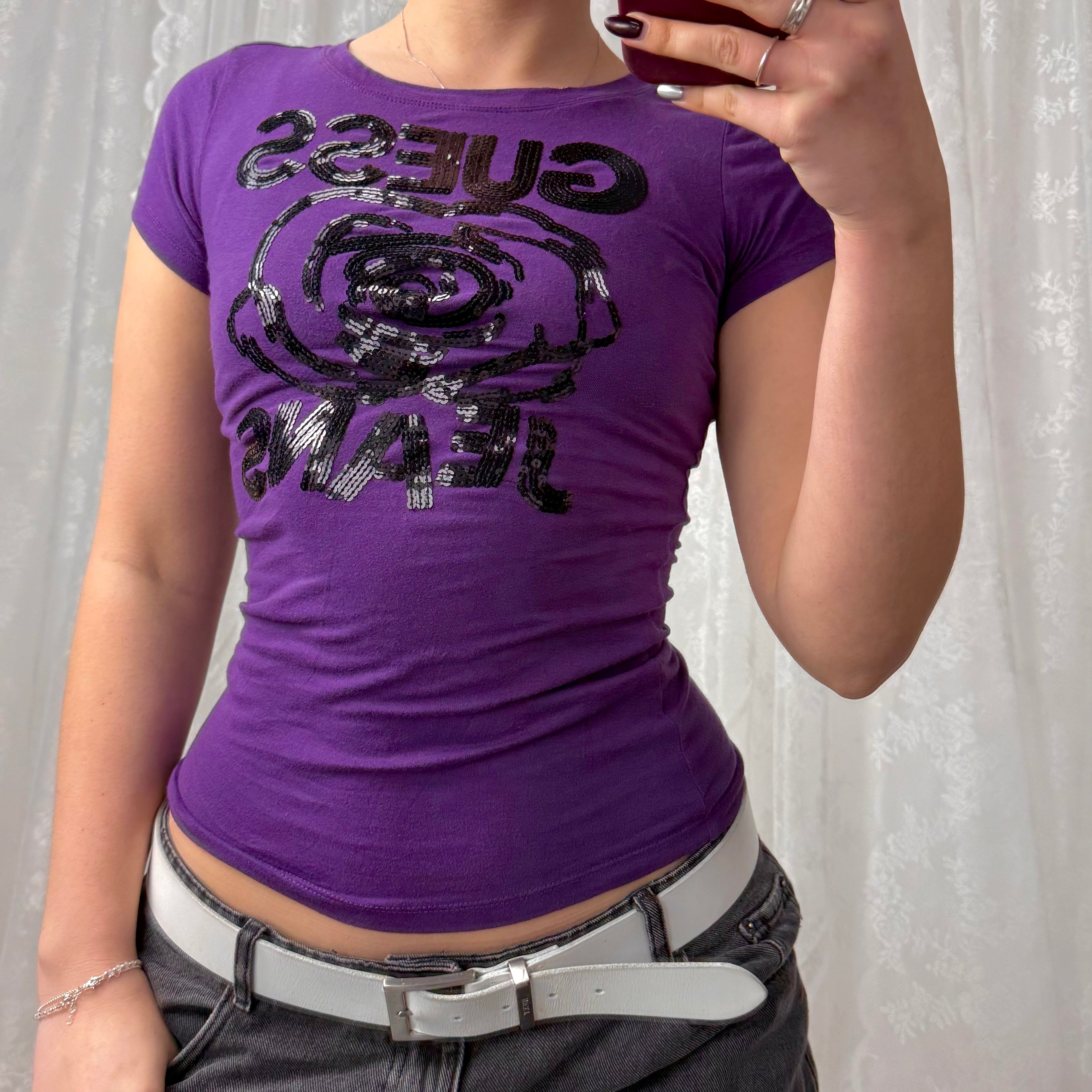 Purple and black sequin baby tee