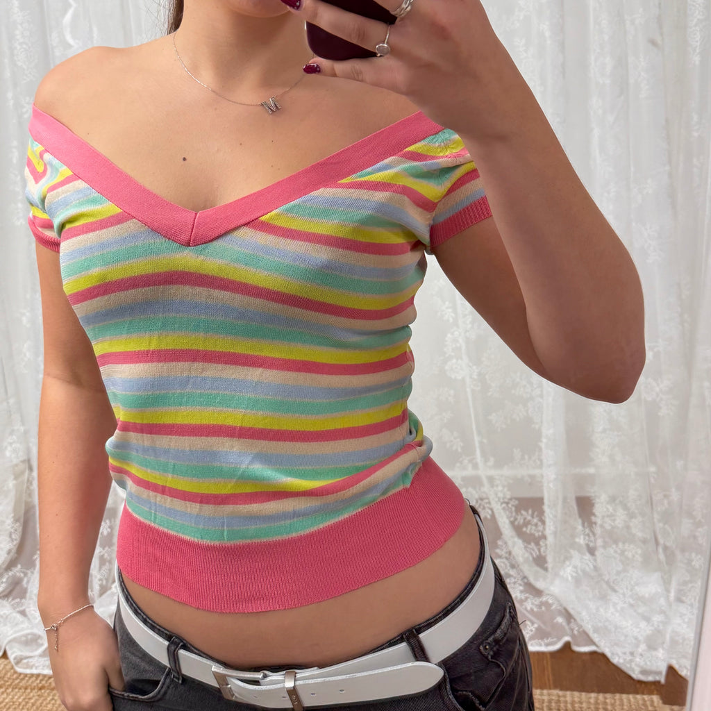 Multicoloured striped off the shoulder top