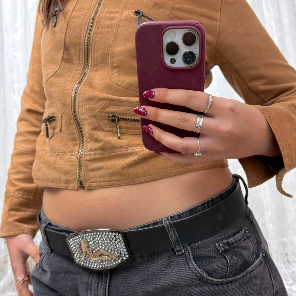 Black diamanté lady belt