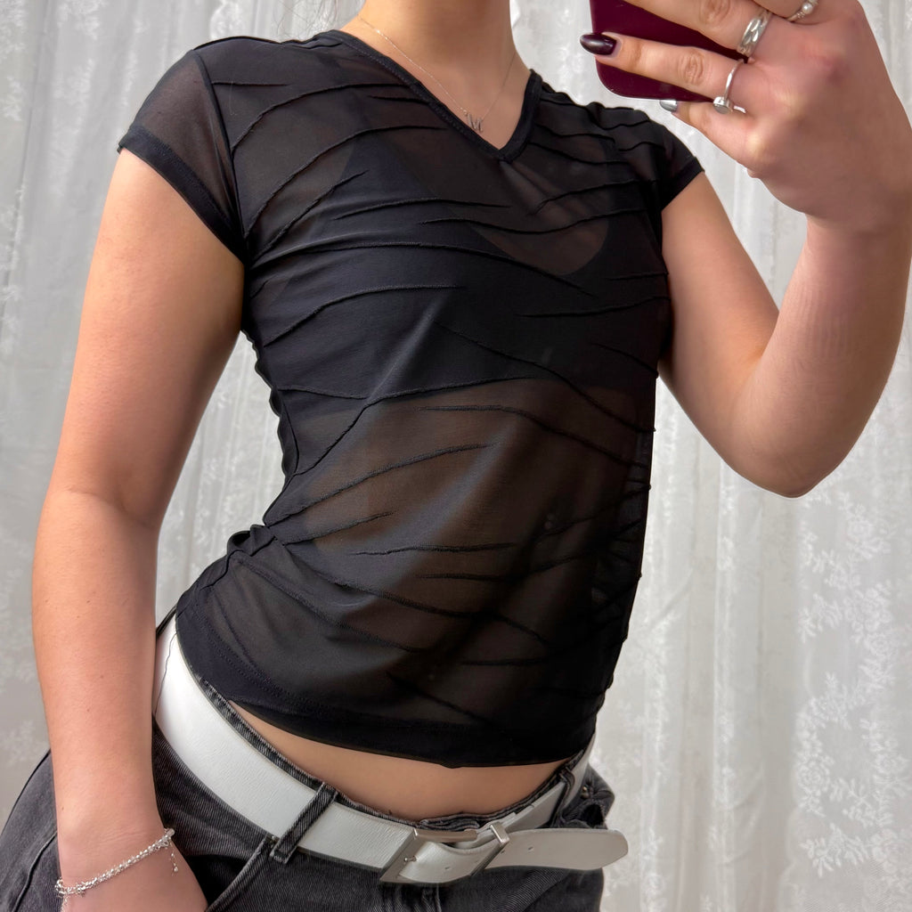 Black mesh top