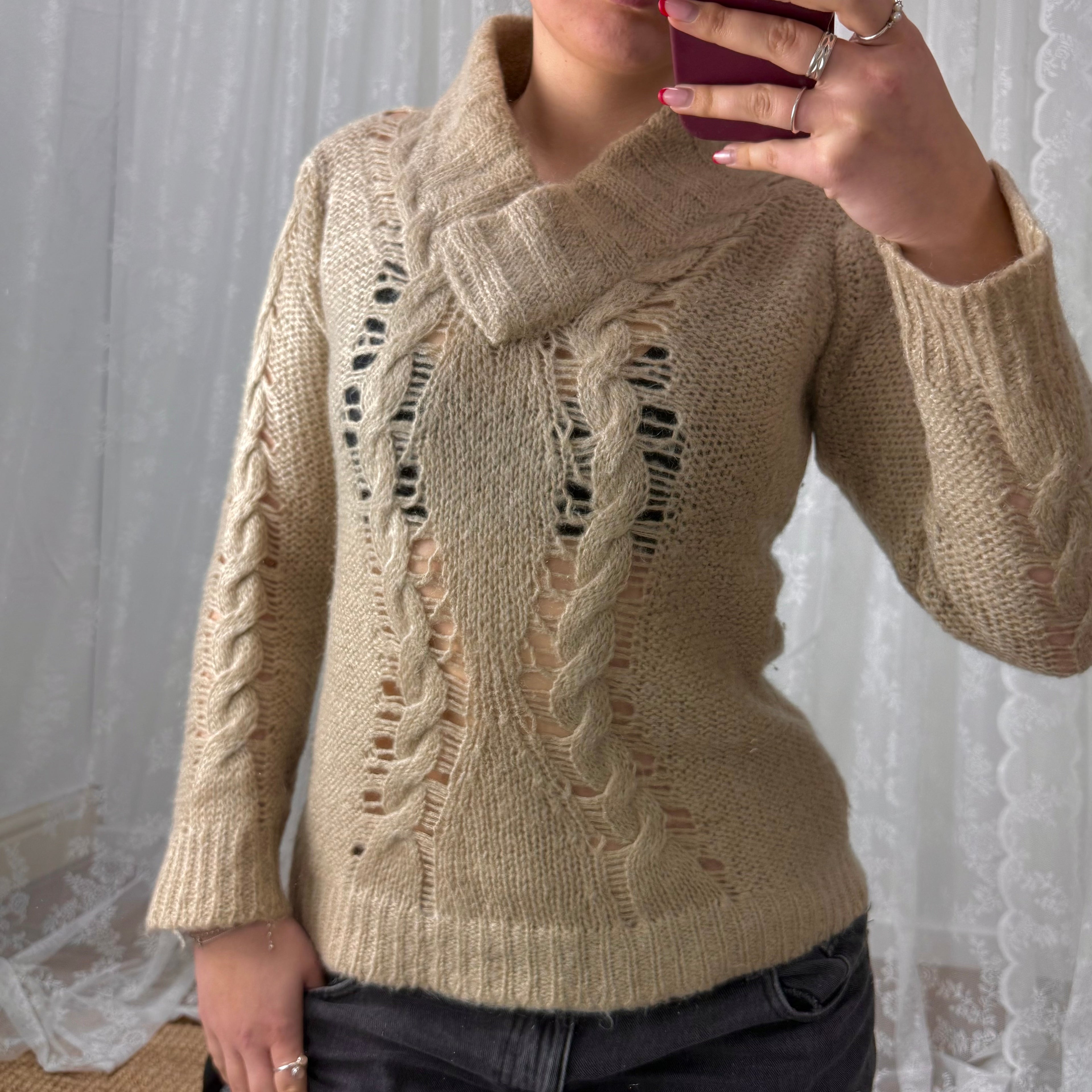Beige cut out sweater