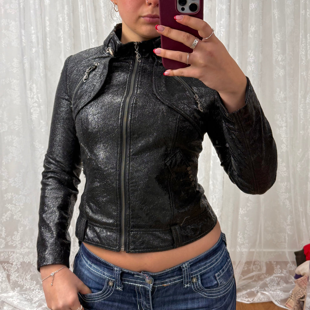 Black shiny/glittery bomber jacket