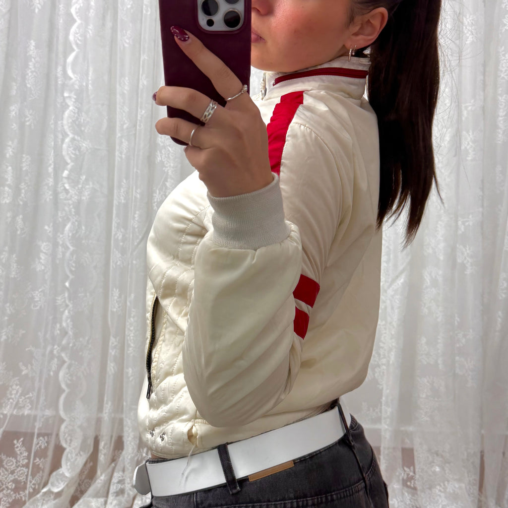 Cream and red vintage bomber jacket