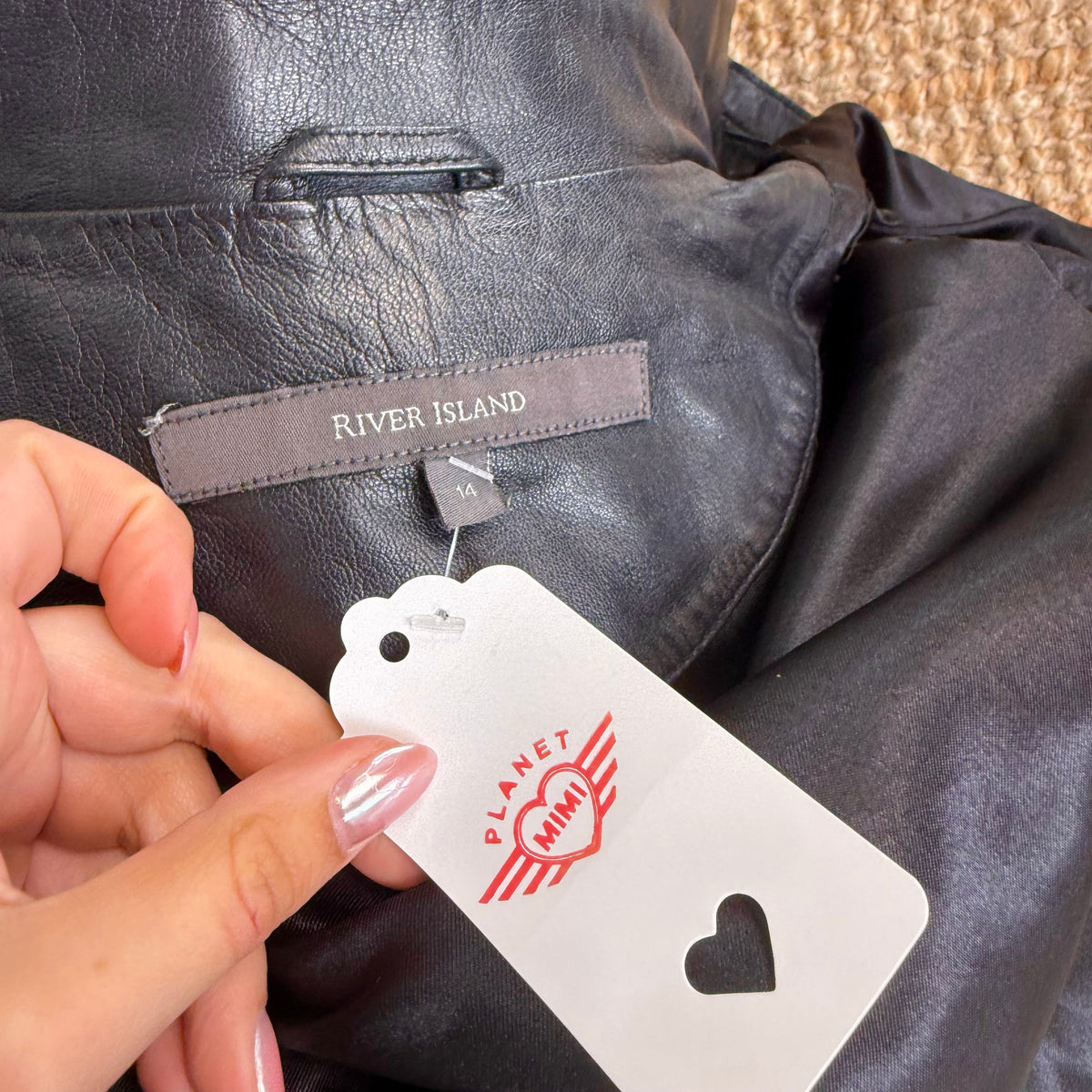 Black leather ruched jacket with collar detailing
