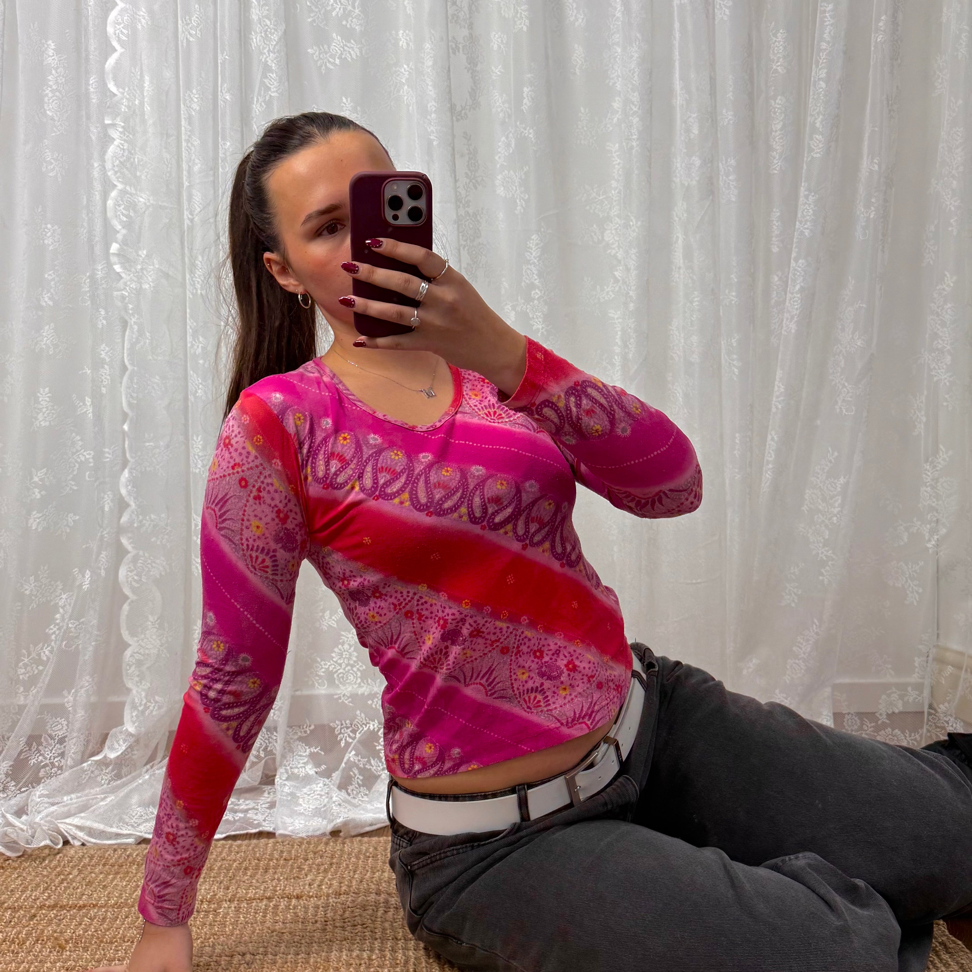 Pink and purple abstract floral long sleeve top