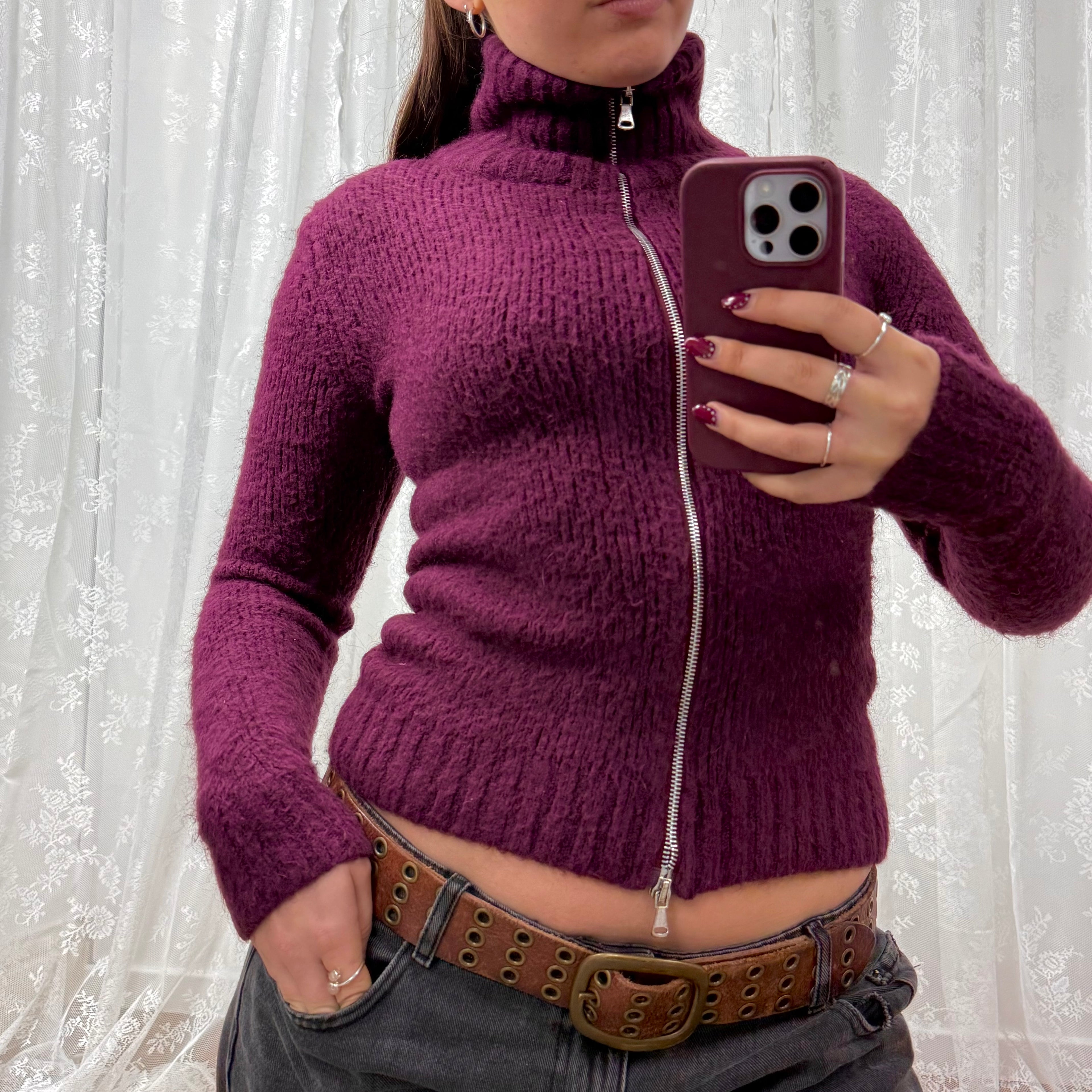 Purple double zip sweater