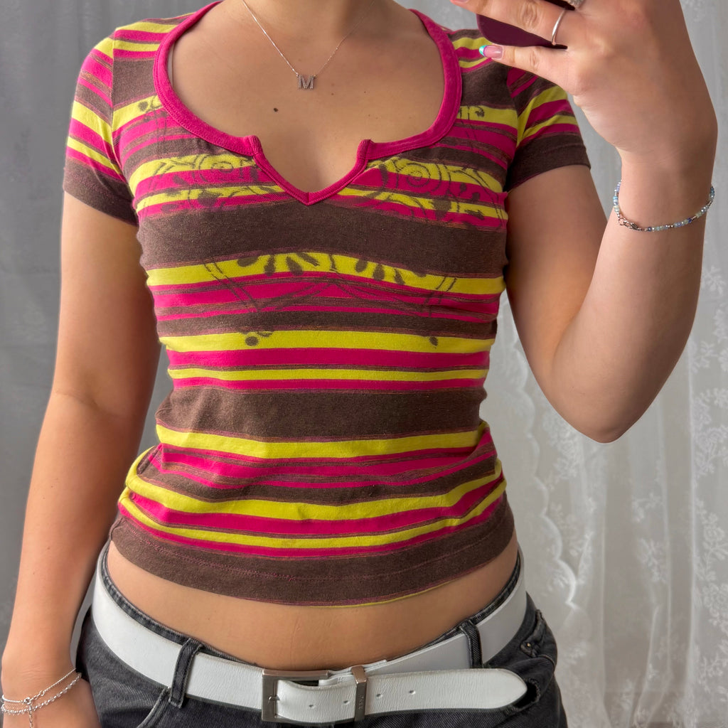 Stripey v neck baby tee