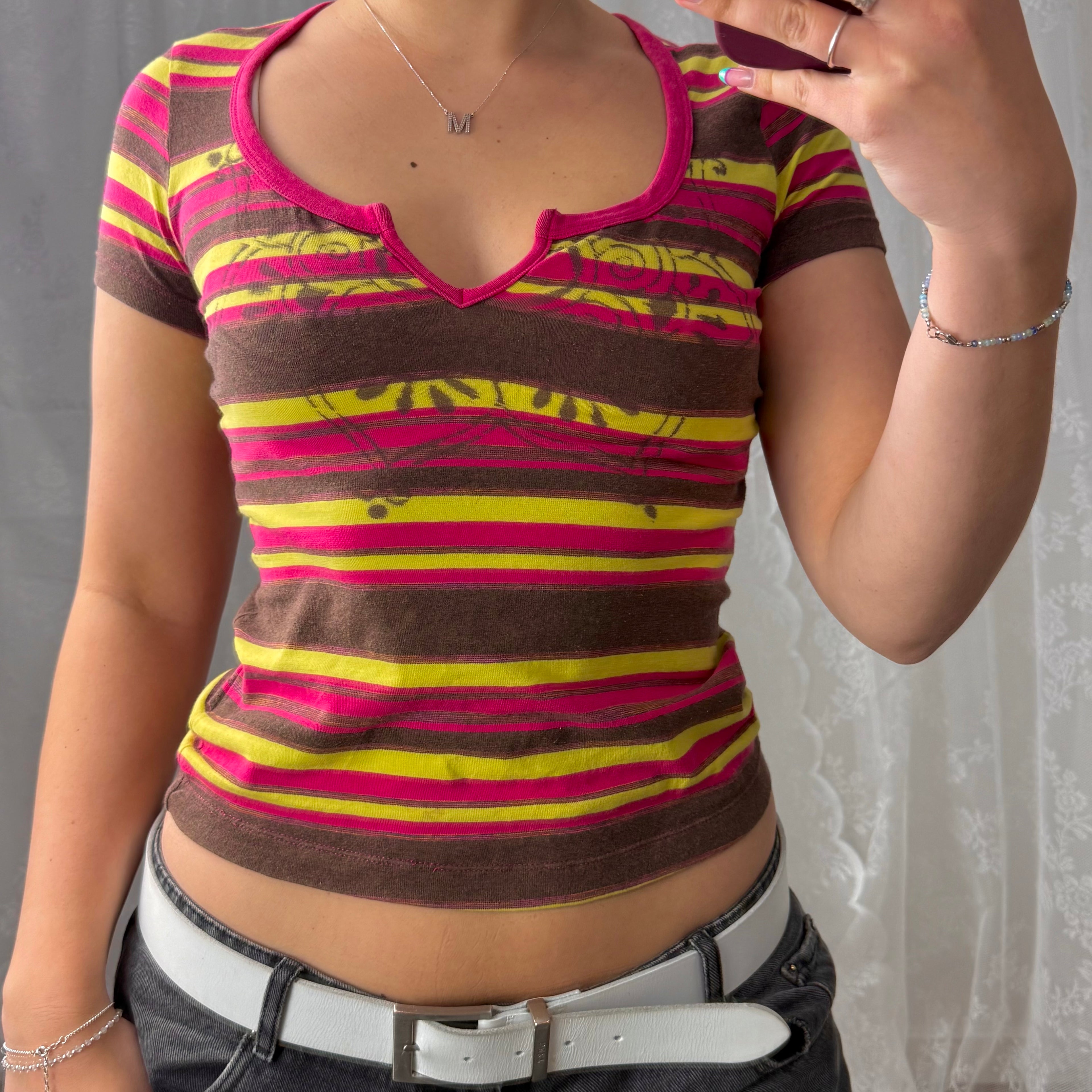 Stripey v neck baby tee