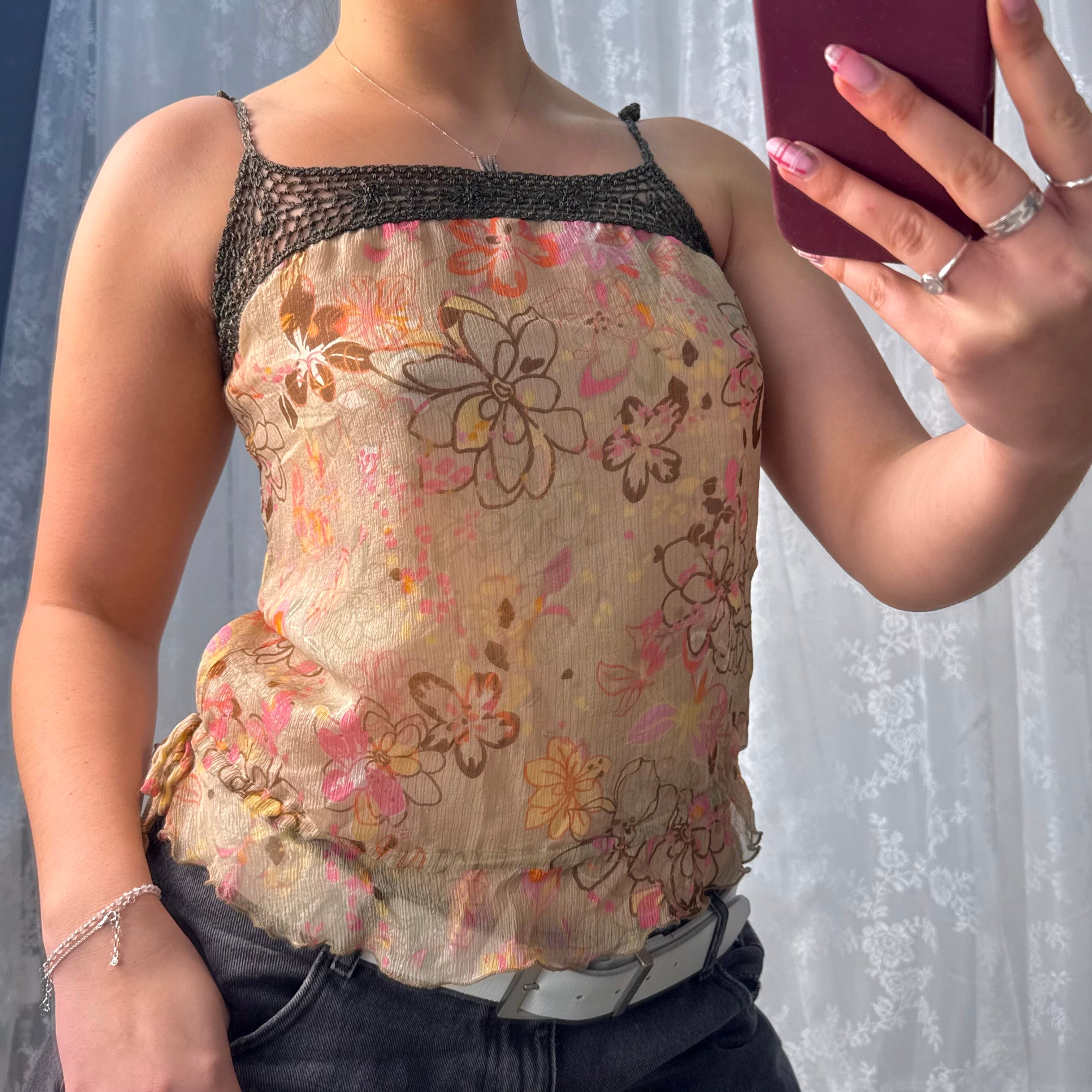 Beige floral cami top