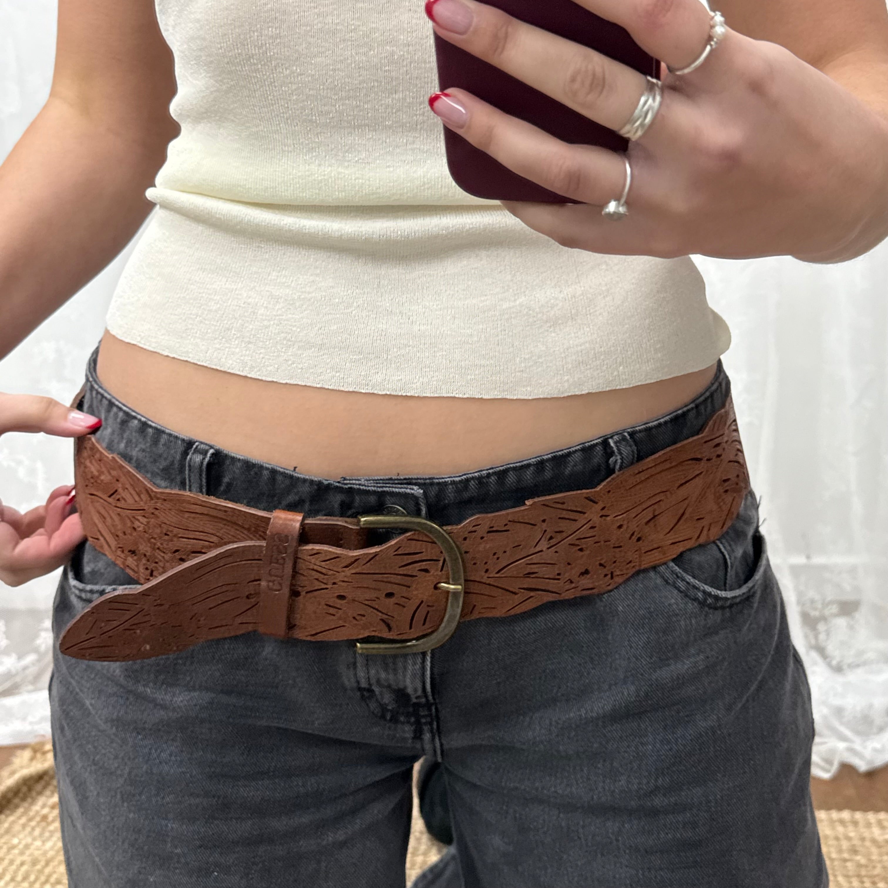Brown guess belt with elasticated part