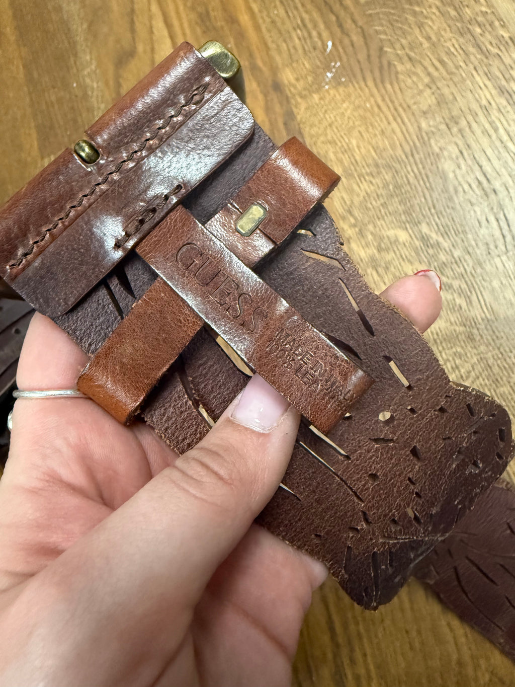 Brown guess belt with elasticated part