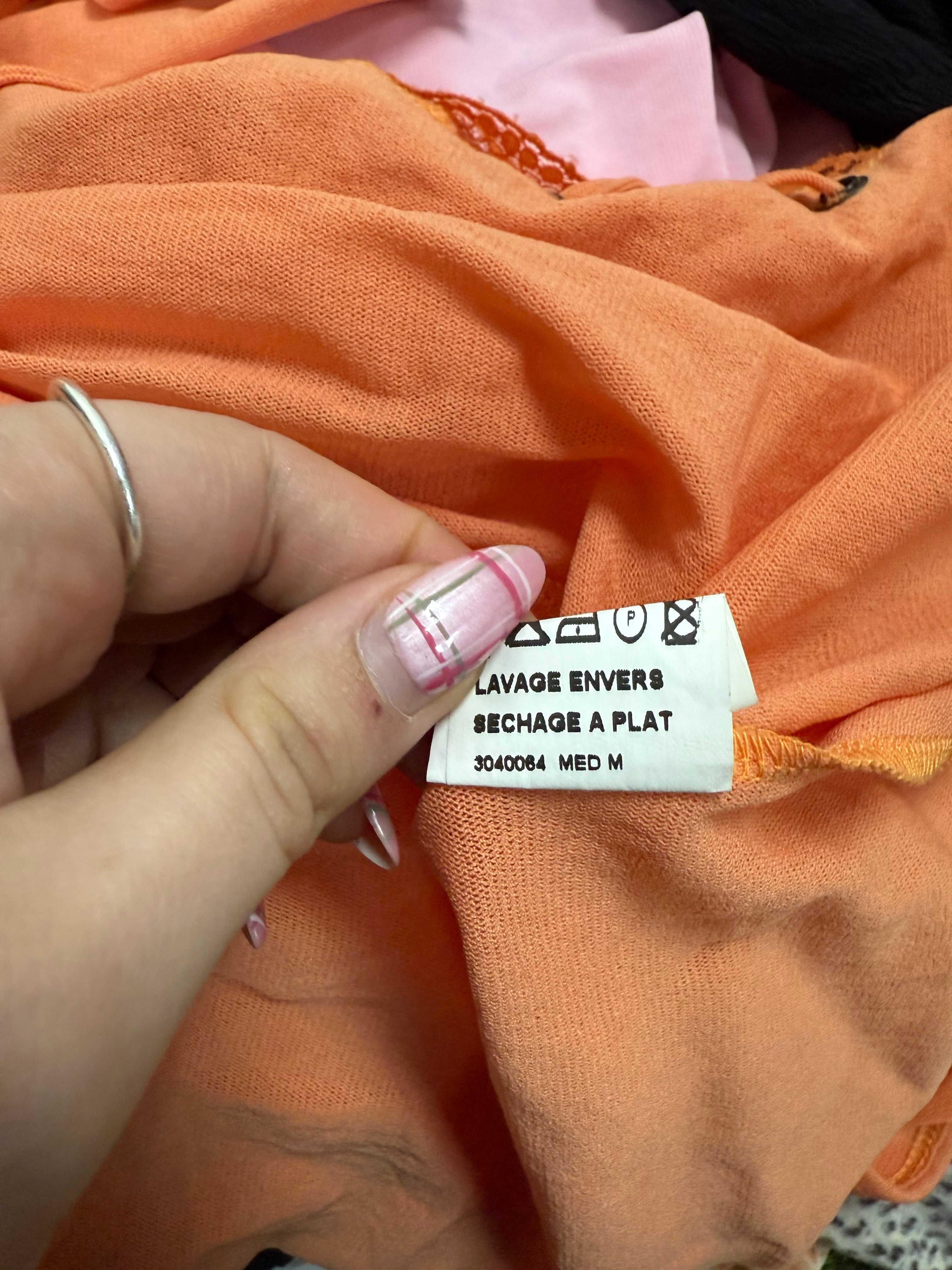 Orange tie up mesh shirt
